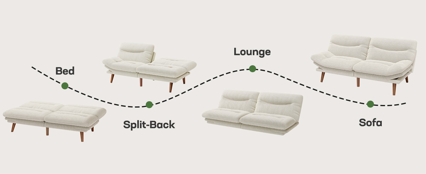 Futon Sofa Bed, Corduroy Futon Couch with Adjustable Barest &