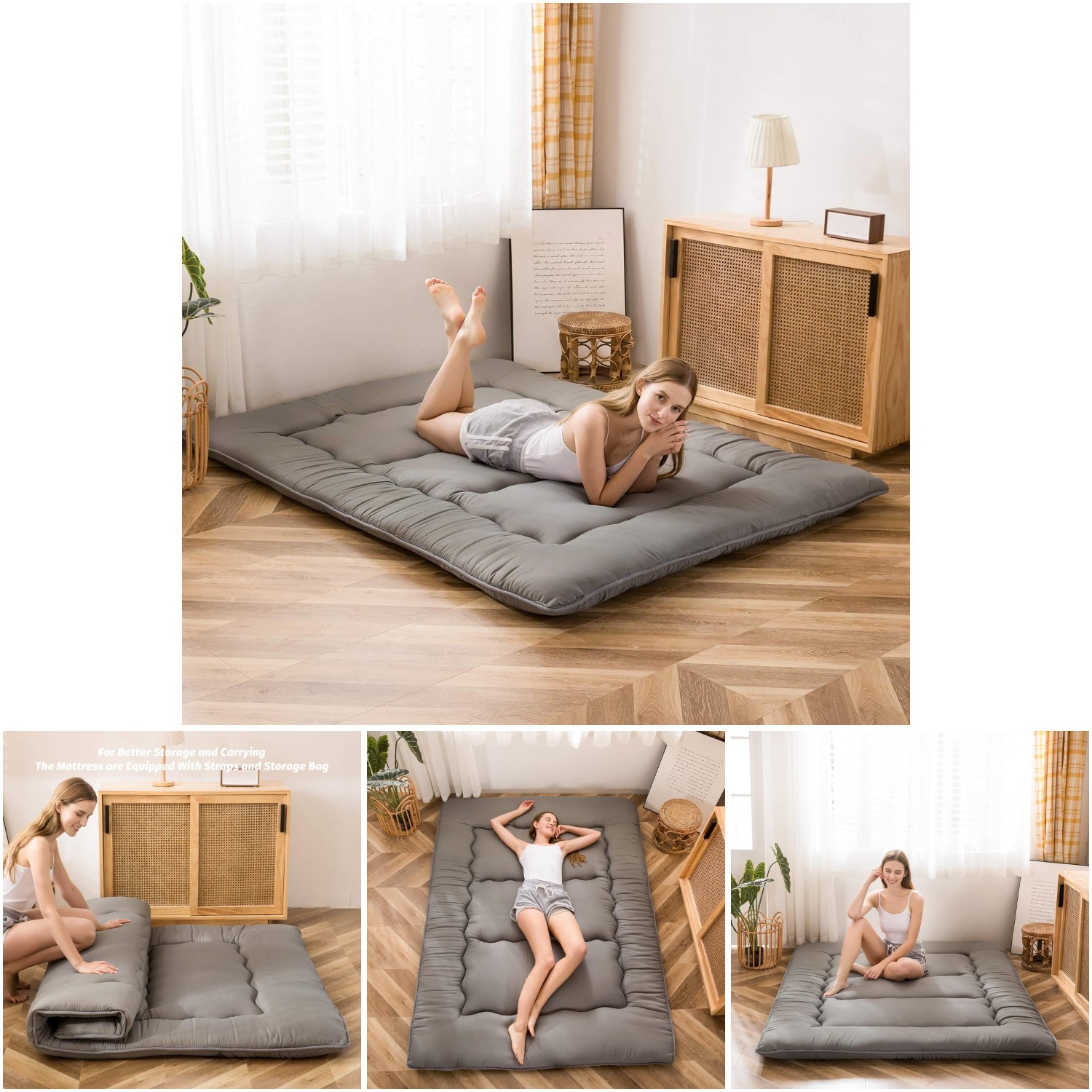 Shiki Futon Mattress Charcoal Grey King Size Tatami Sleeping Pad Roll Couch