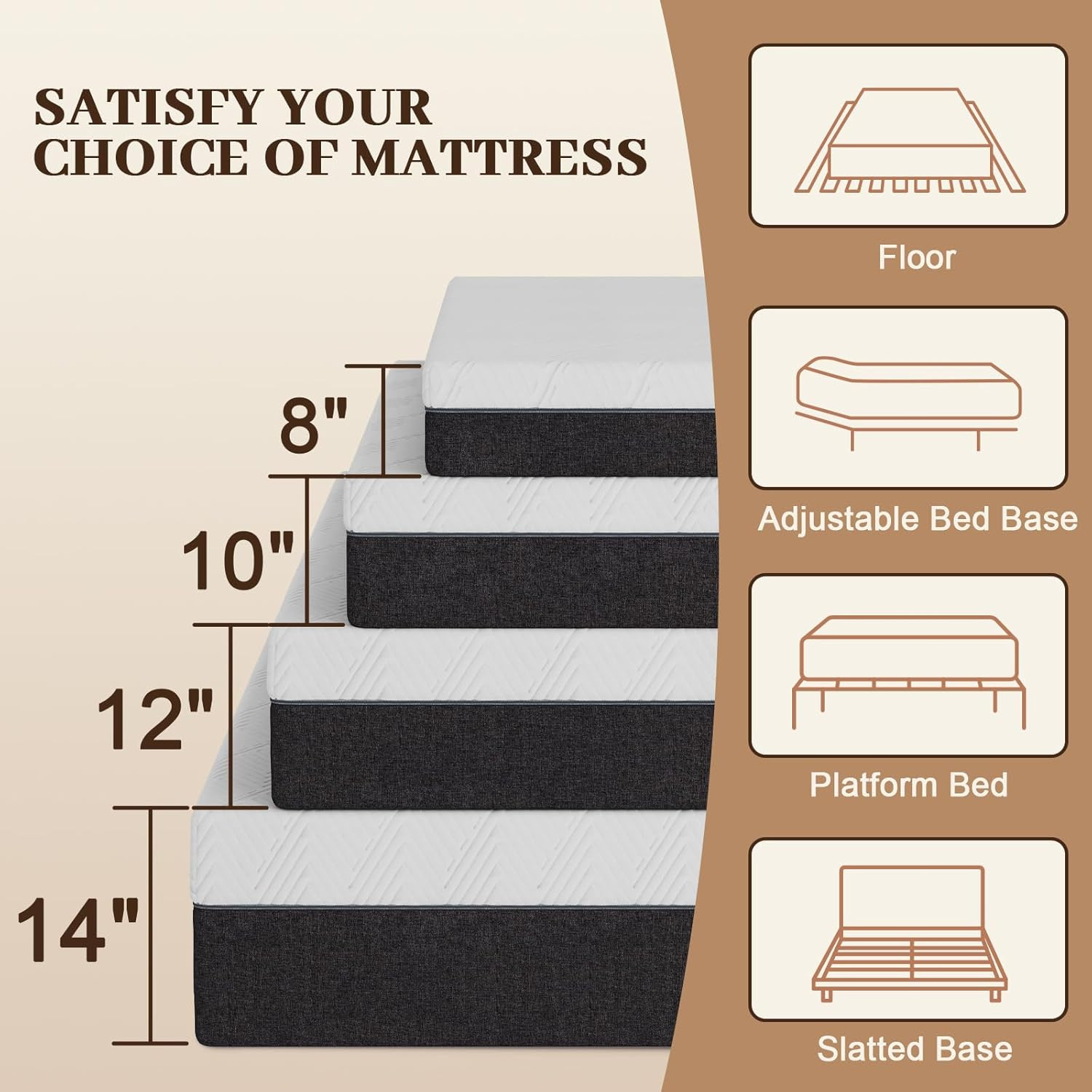 10 Inch Queen Mattress No Fiberglass Gel Memory Foam Mattress for Back Pain, Rel
