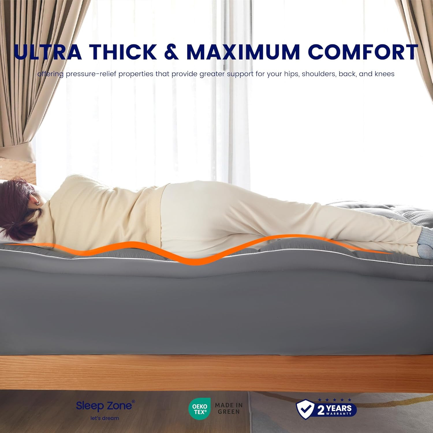 Breathable Twin Mattress Pad, Deep Pocket, Skin-Friendly, Machine Washable, Grey