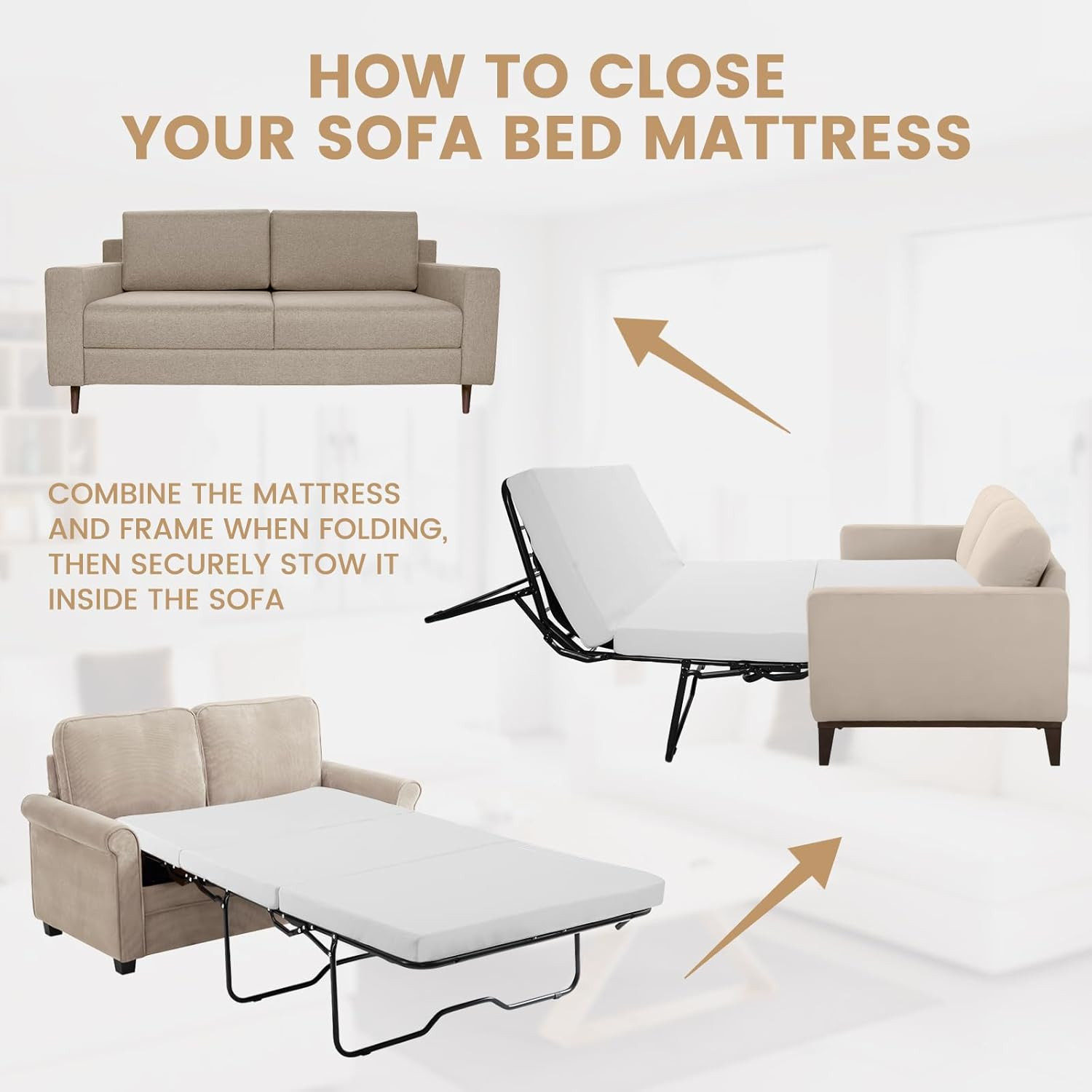4 Inch Foldable Memory Foam Sofa Bed Mattress Replacement, Queen Size Pull Out C
