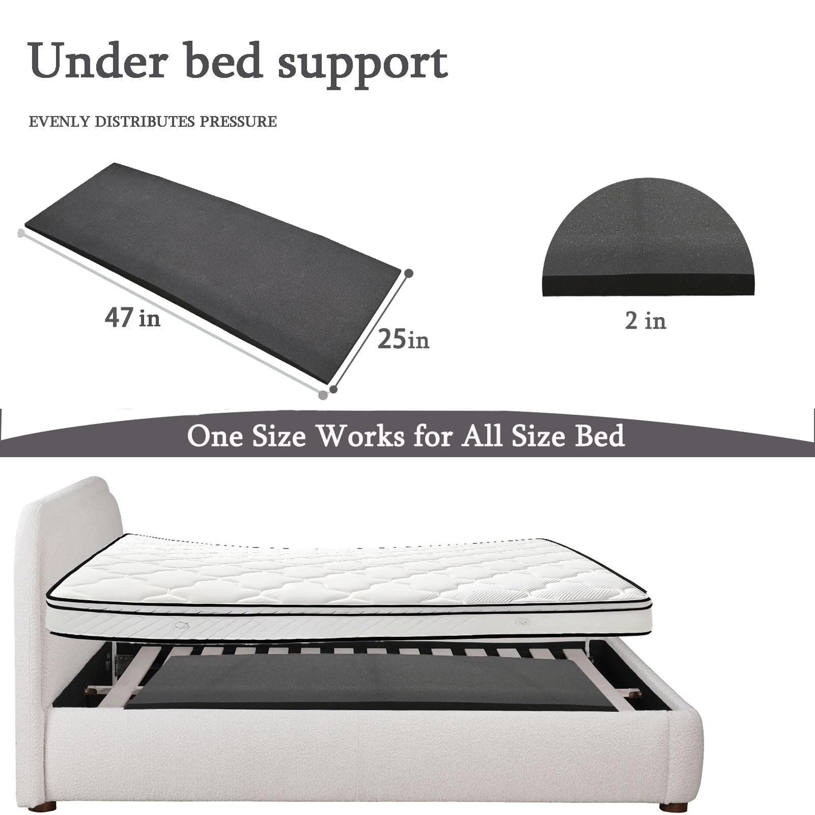47x25x2 Inch Black Sagging Mattress Support High Density Foam Insert Pad