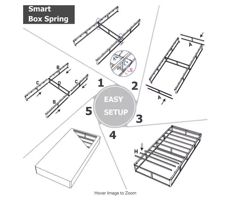 Comasach 5 in. High Twin Size Box Spring with Easy Clean Fabric Cover