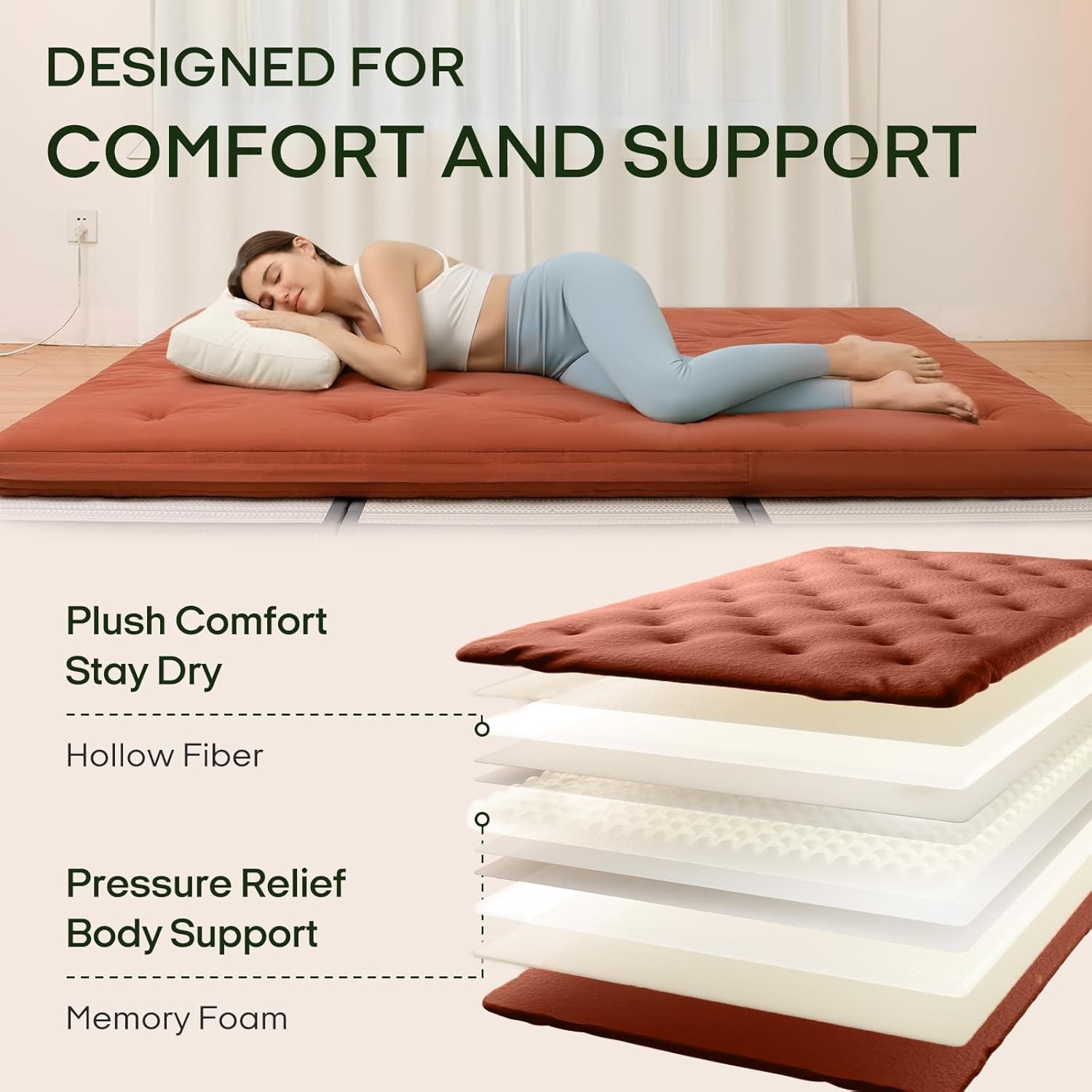 Elegant Japanese Floor Futon Mattress 75″x39″ – Plush Roll-Up Design for Comfort