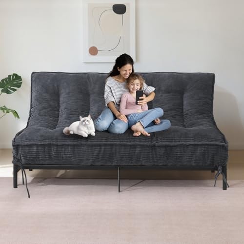 JUIKURY 8″ Futon Mattress Size, Thick Futons Sofa Couch Bed Sleeper Full Grey
