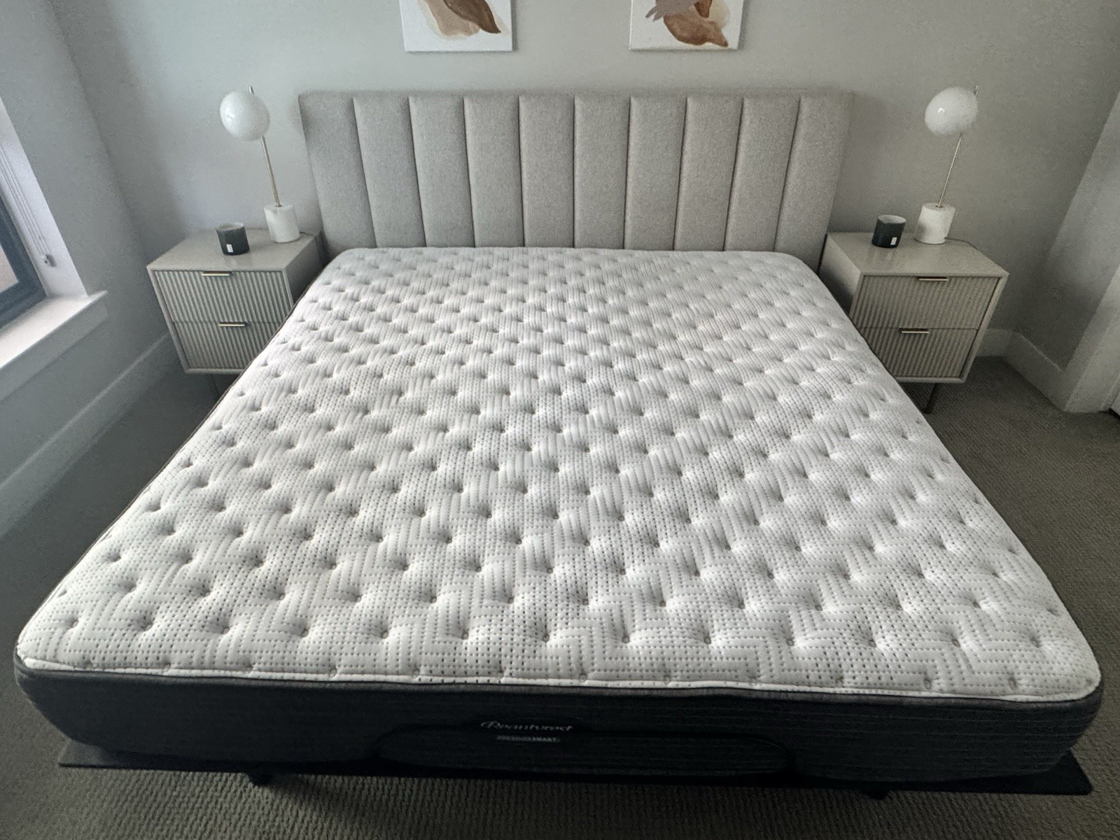Beautyrest PressureSmart King Box Spring Firm Mattress, White Gray, Dot Pattern