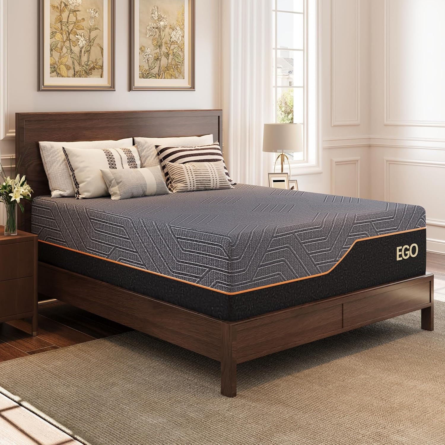 EGOHOME 14 Inch Queen Mattress, Copper Gel Memory Foam Mattress for Pain Relief,