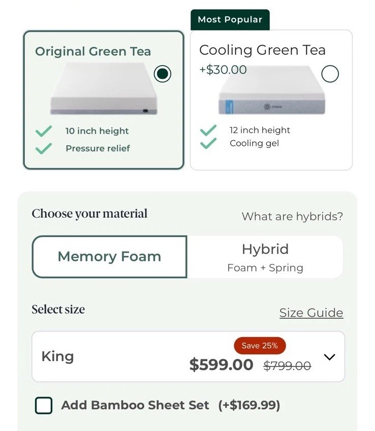 Zinus Original Green Tea Essential Memory Foam King Mattress Firm Comfort