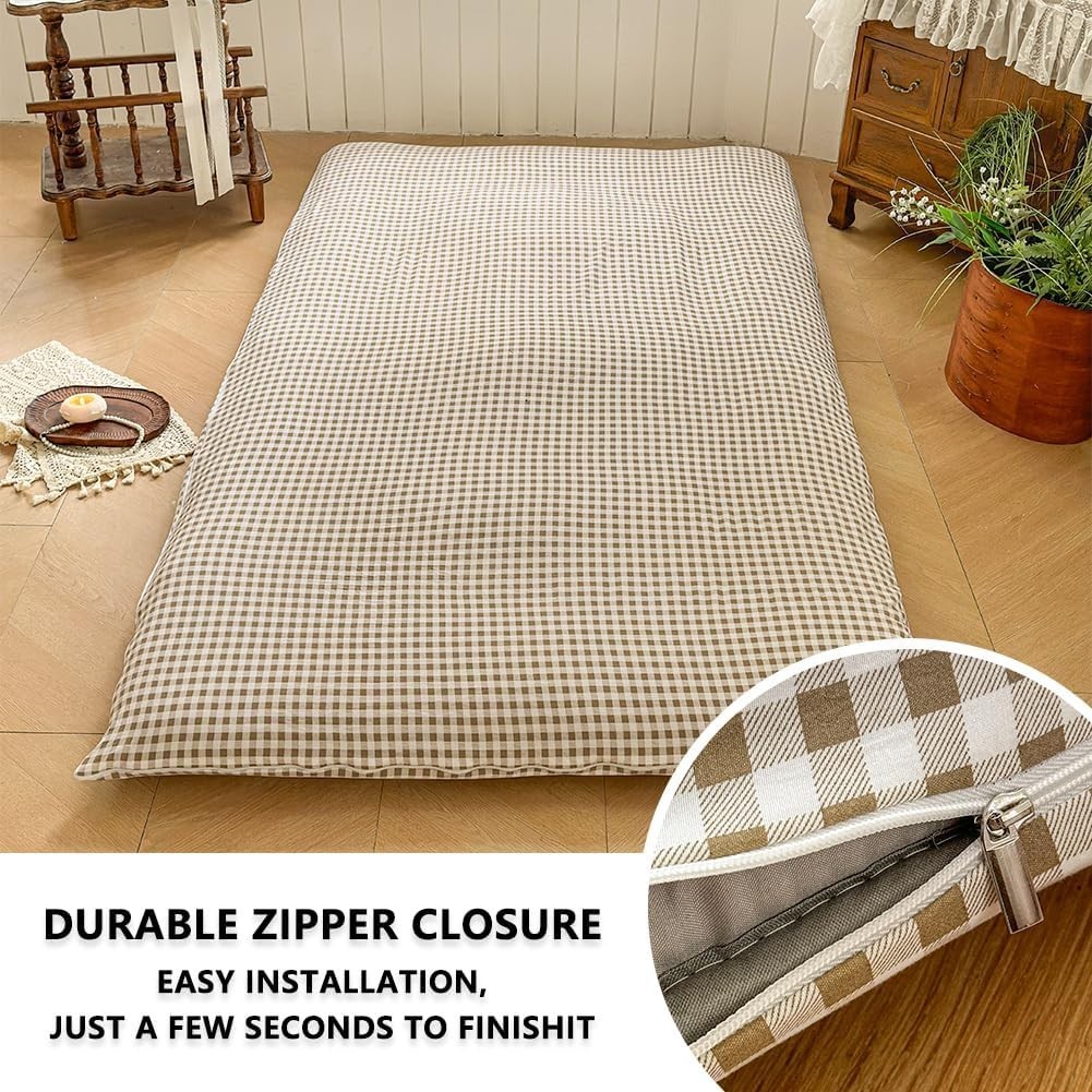 Floor Mattress Cover Gingham Checkered Futon Cover Guest Bed Japan Taupe Full