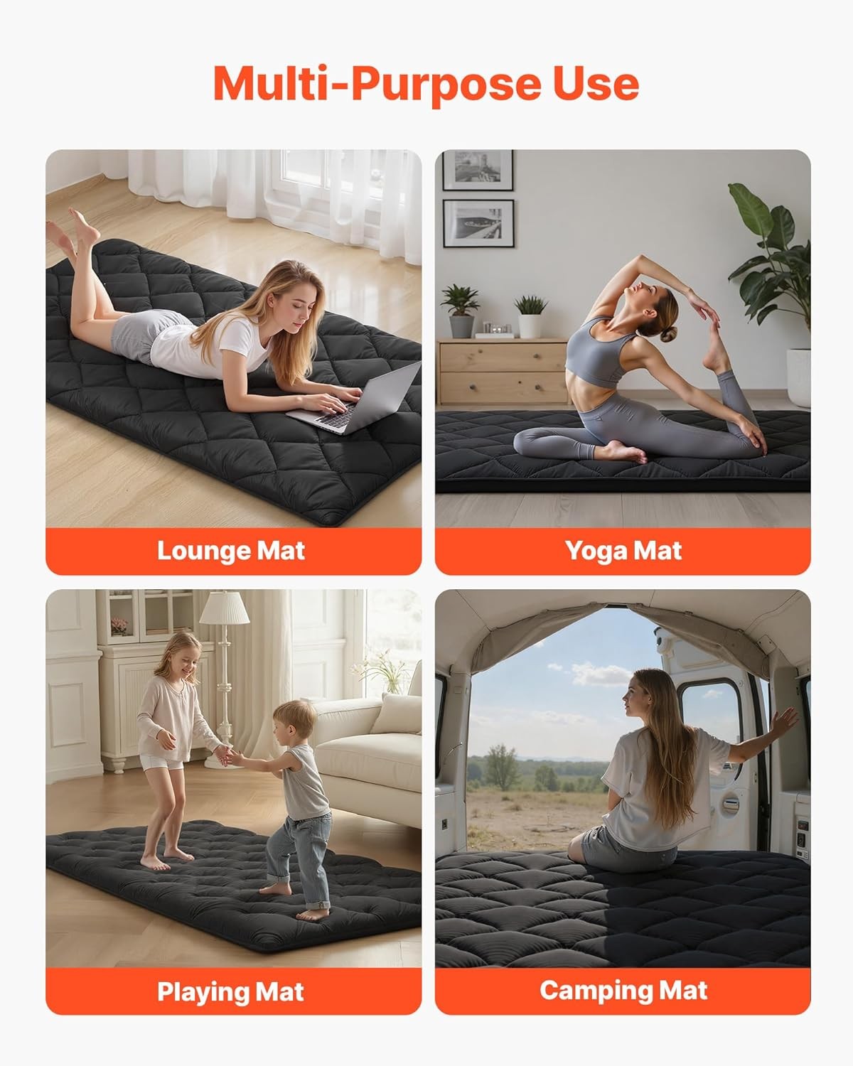 Black Thicken Foldable Floor Mattress Tatami Mat Sleeping Pad 60*80Inch Bed Sofa