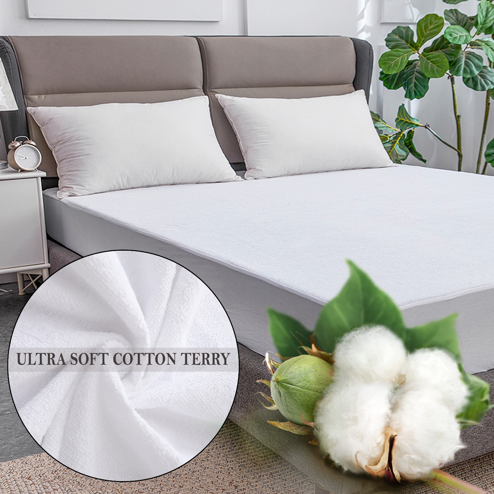 Premium Cotton Terry Fabric 100% Waterproof Deep Pocket Mattress Protector