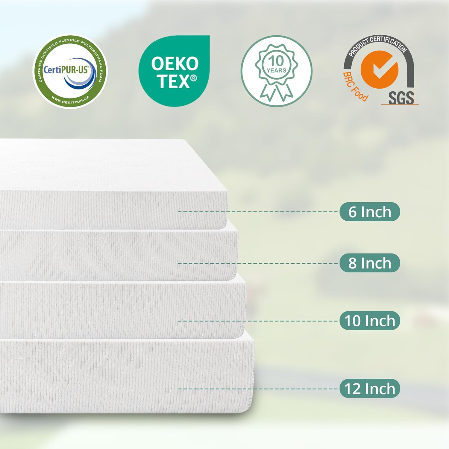 EGO White 8 Inch Short Queen Memory Foam RV Mattress, Cooling Gel Green Tea Matt