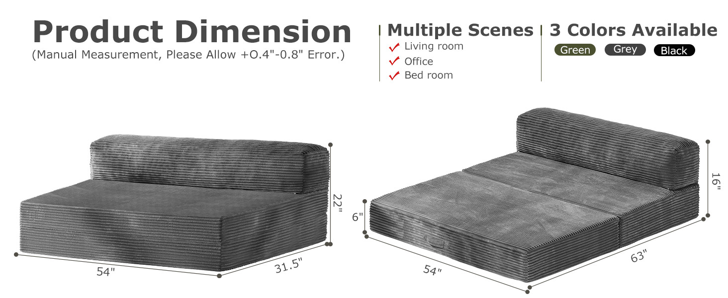 6-inch Convertible Sofa Bed, Foldable Floor Bed Sleeping Couch with