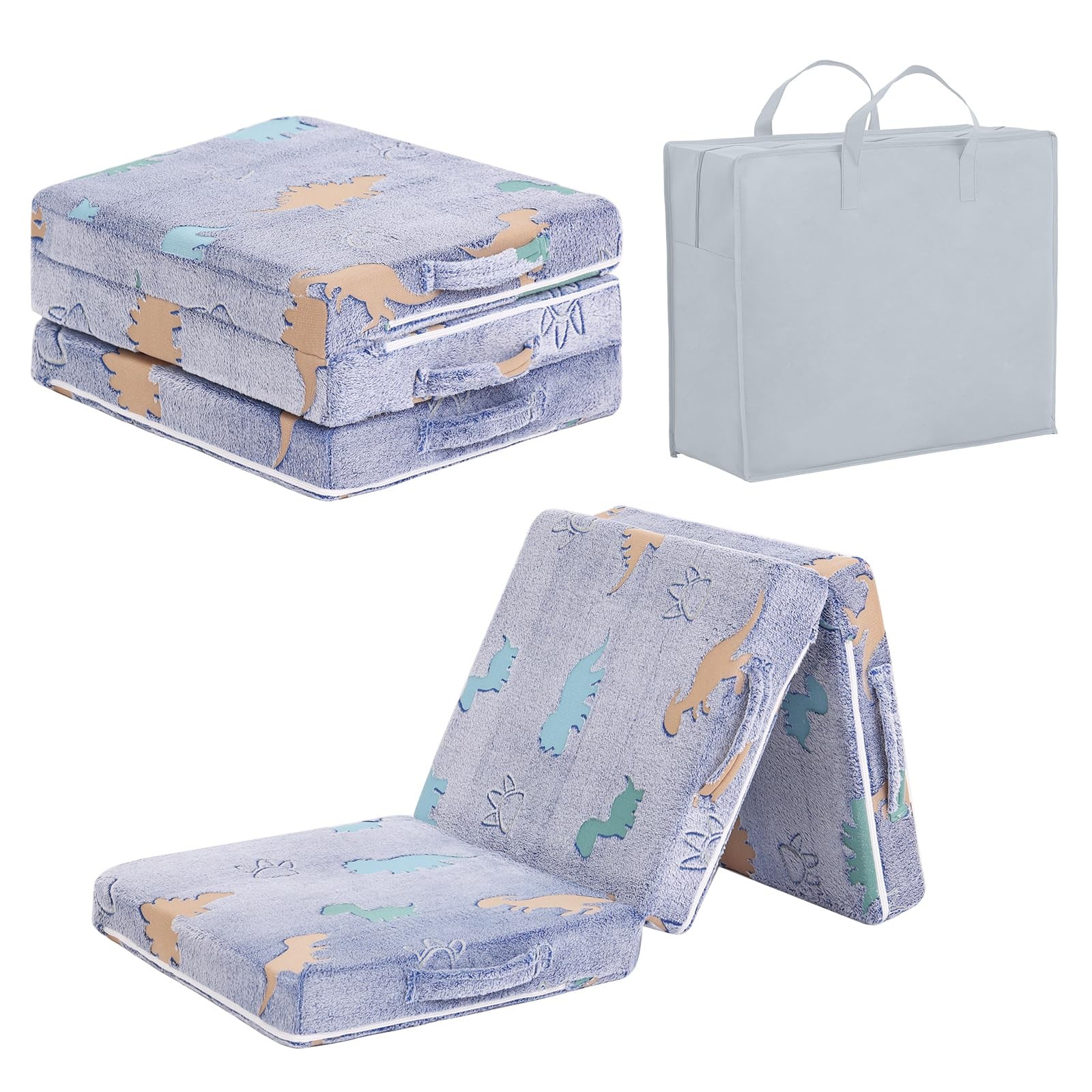 Foldable Floor Mattress for Kids-Glow in The Dark Toddler Nap Mat with Storag…