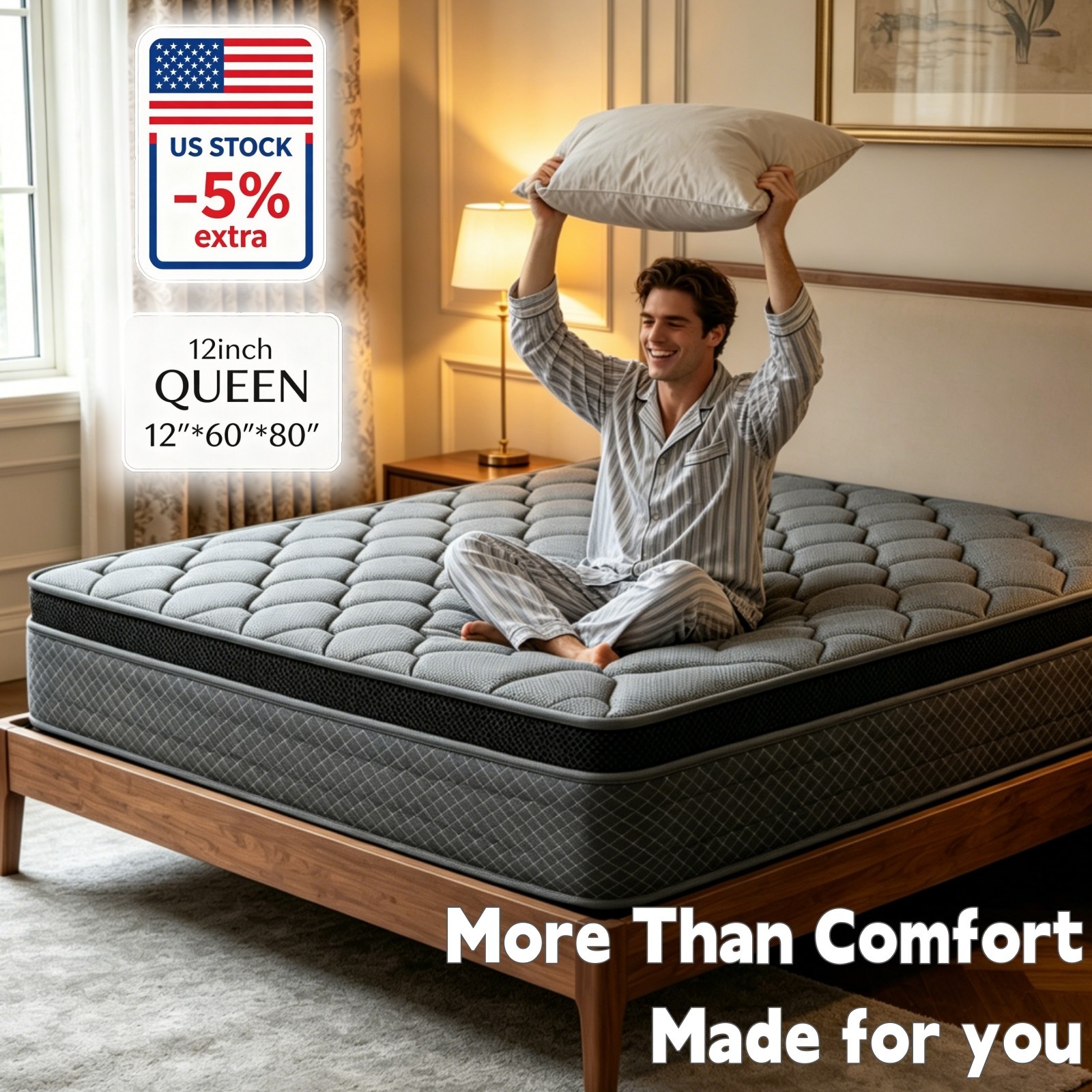 12 inch Gel Memory Foam Mattress Hybrid Pocket Spring Queen Rolled Bed In A Box