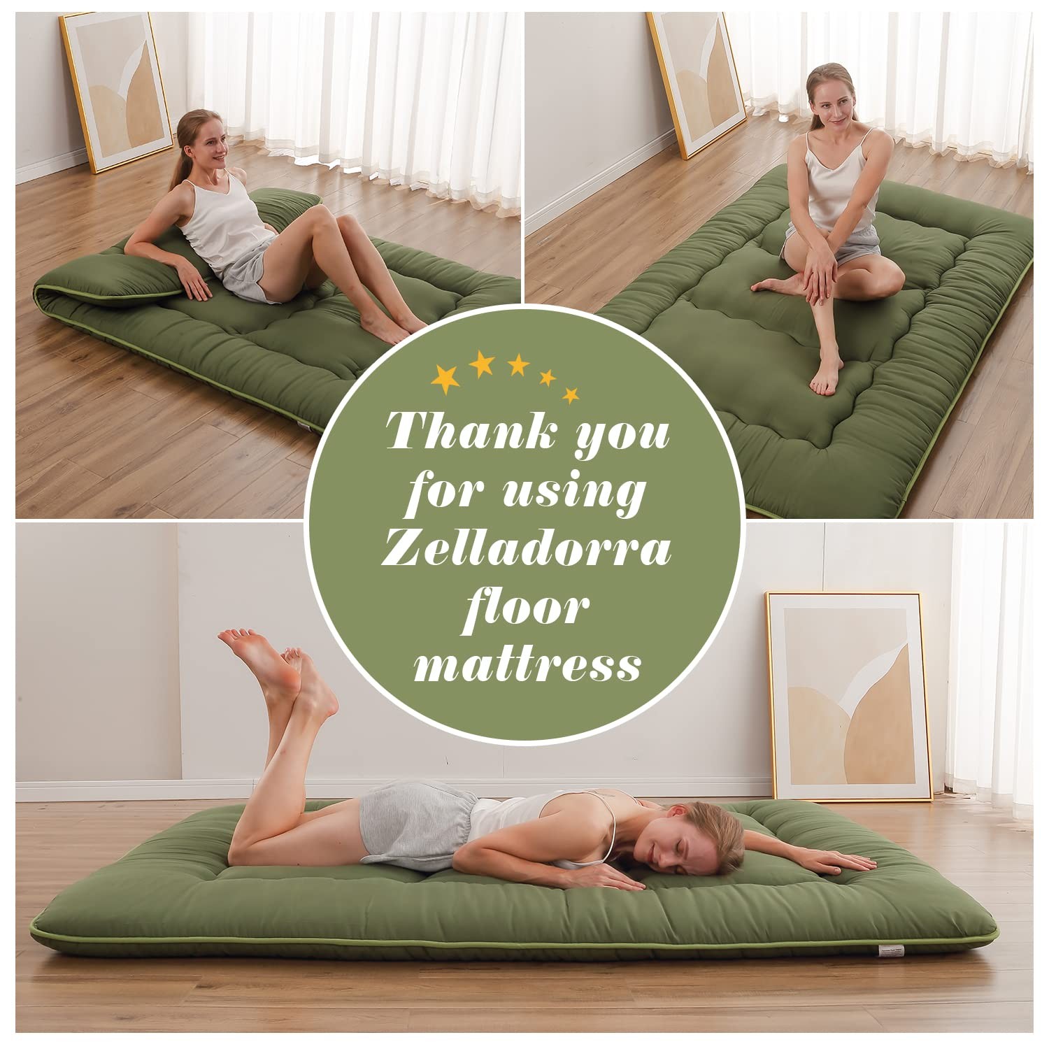 Zelladorra Japanese Floor Mattress, Futon Mattress with Portable Storage Bag …