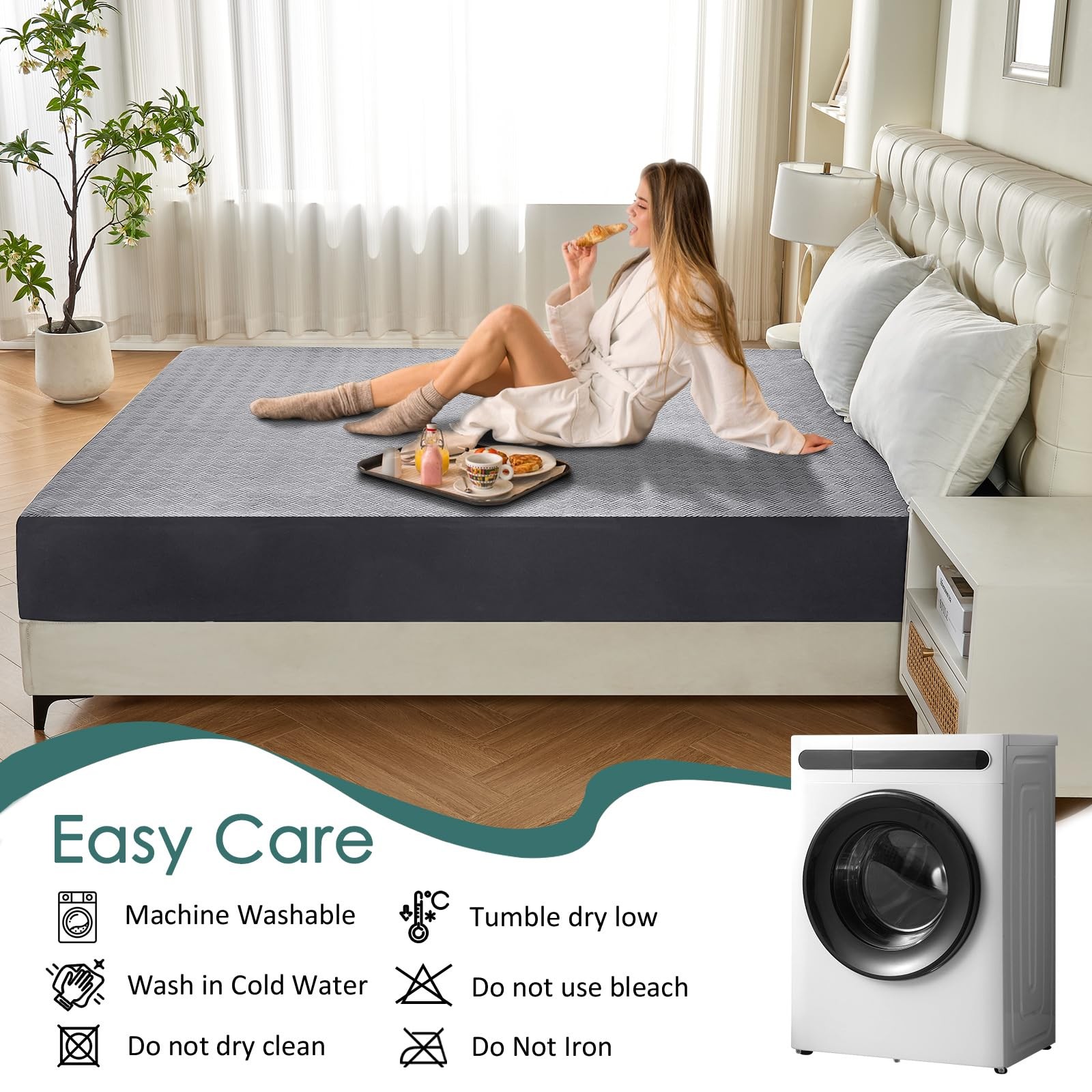 Inooro Queen Size Waterproof Mattress Protector, Breathable Bed Queen, Gray