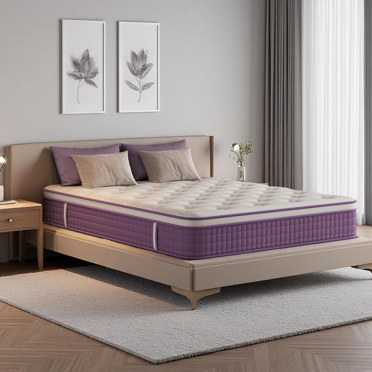 12 Inch Queen Mattress in a Box, Purple Hybrid Mattress with Gel Memory Foam and