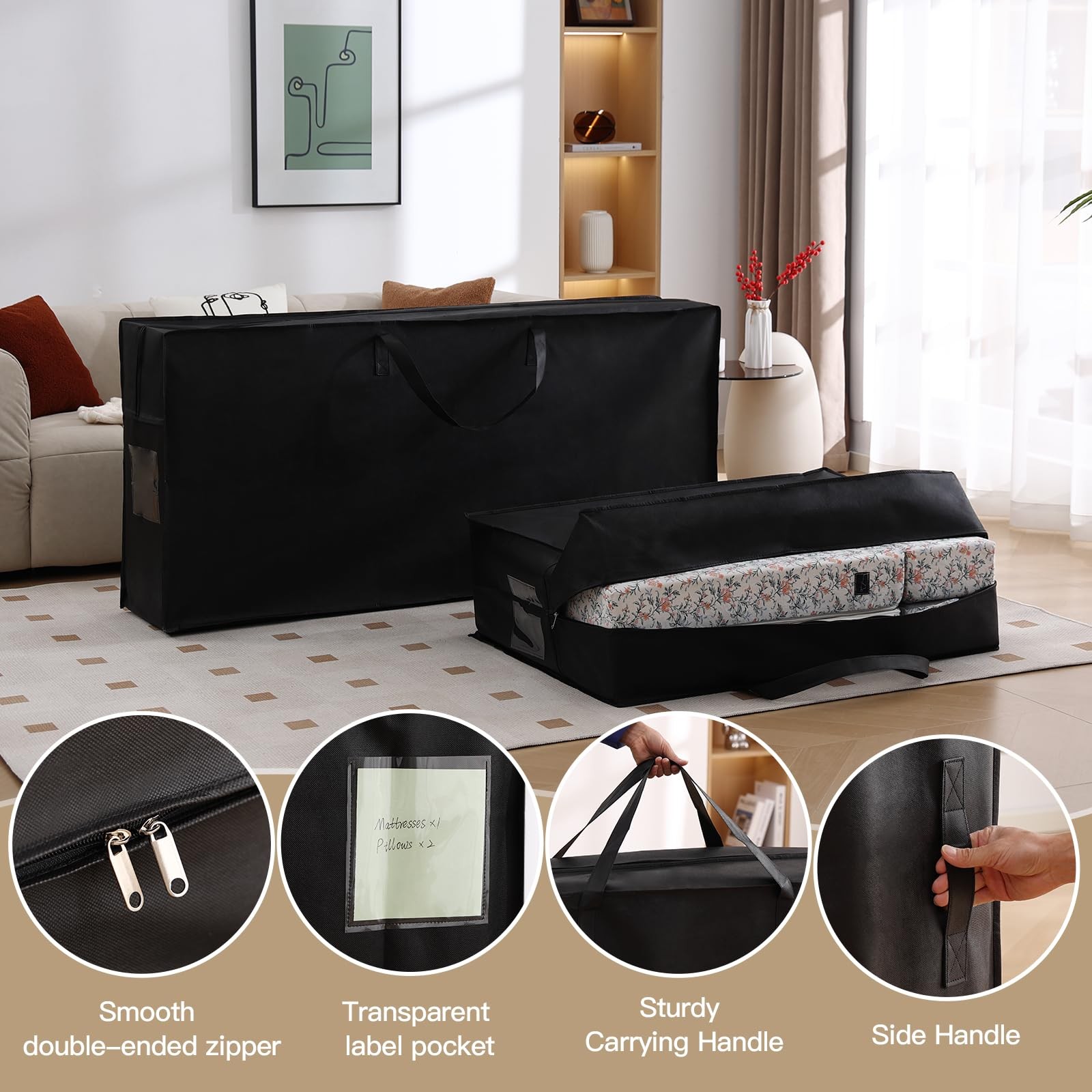 Folding Mattress Storage Bag, Carry Case for Trifold Memory Foam Mattress, Co…