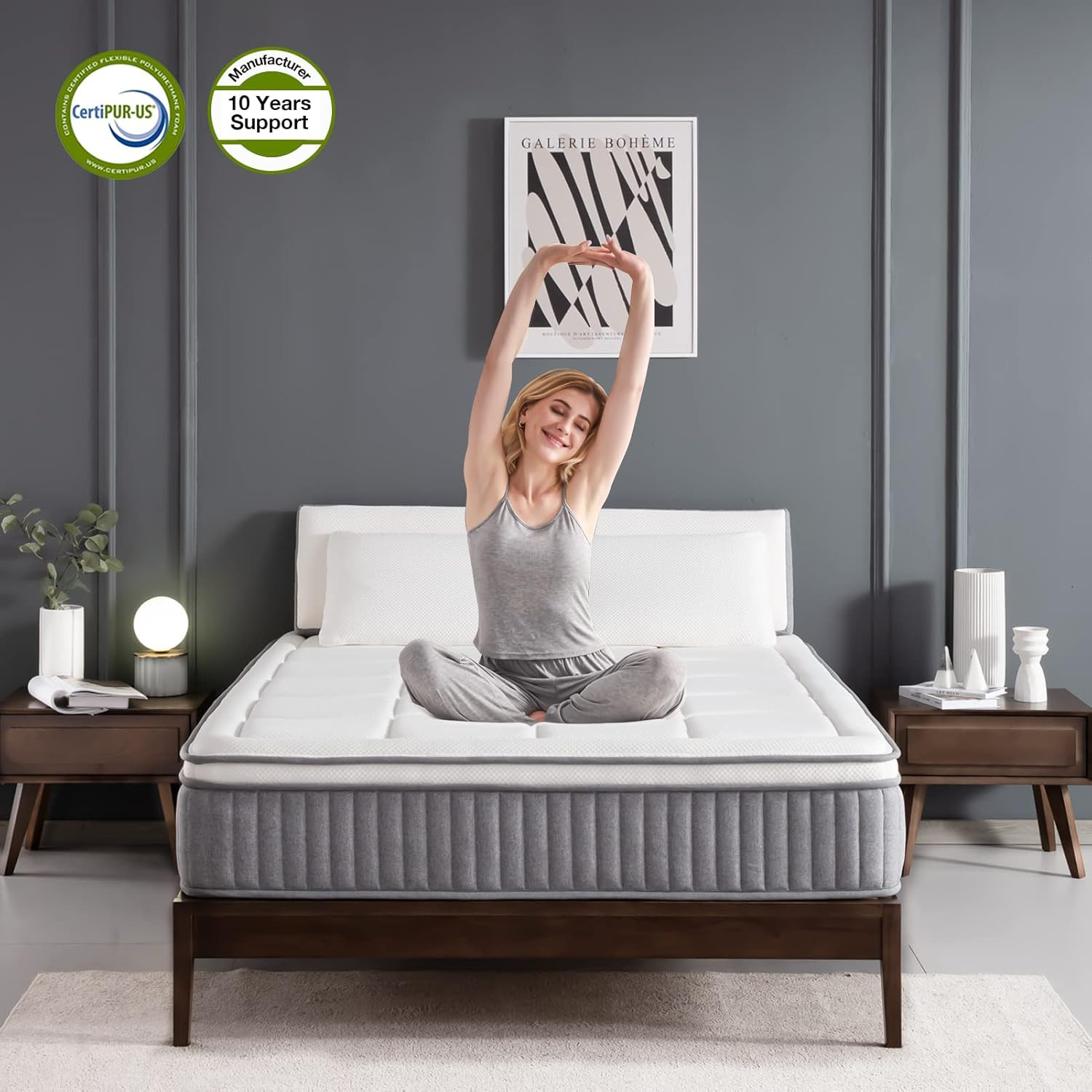 DIGLANT 12″ Queen Hybrid Mattress – Euro Top Gel Foam & Pocket Springs, Medium F