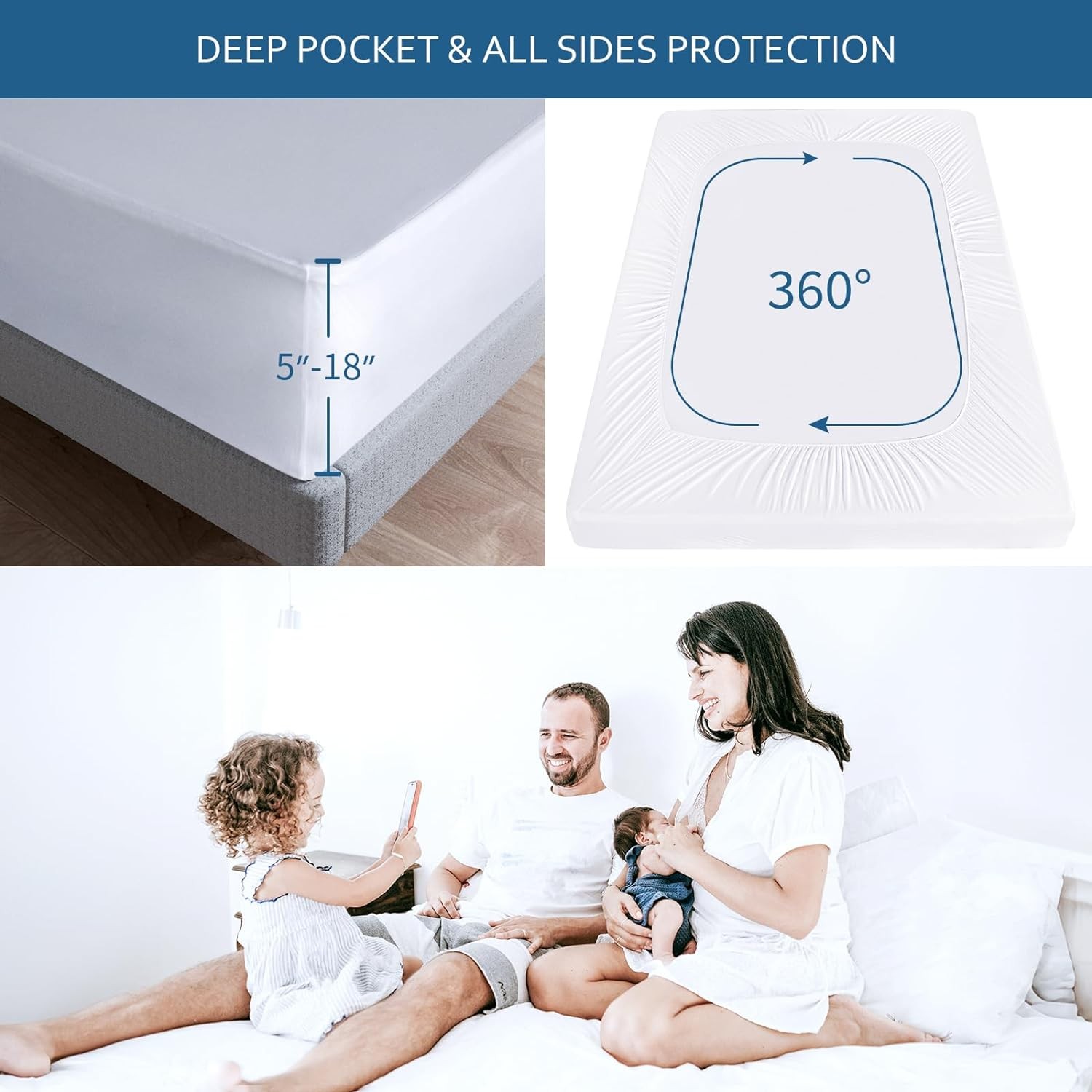 Split Head King Size Mattress Protector Waterproof,for King, White