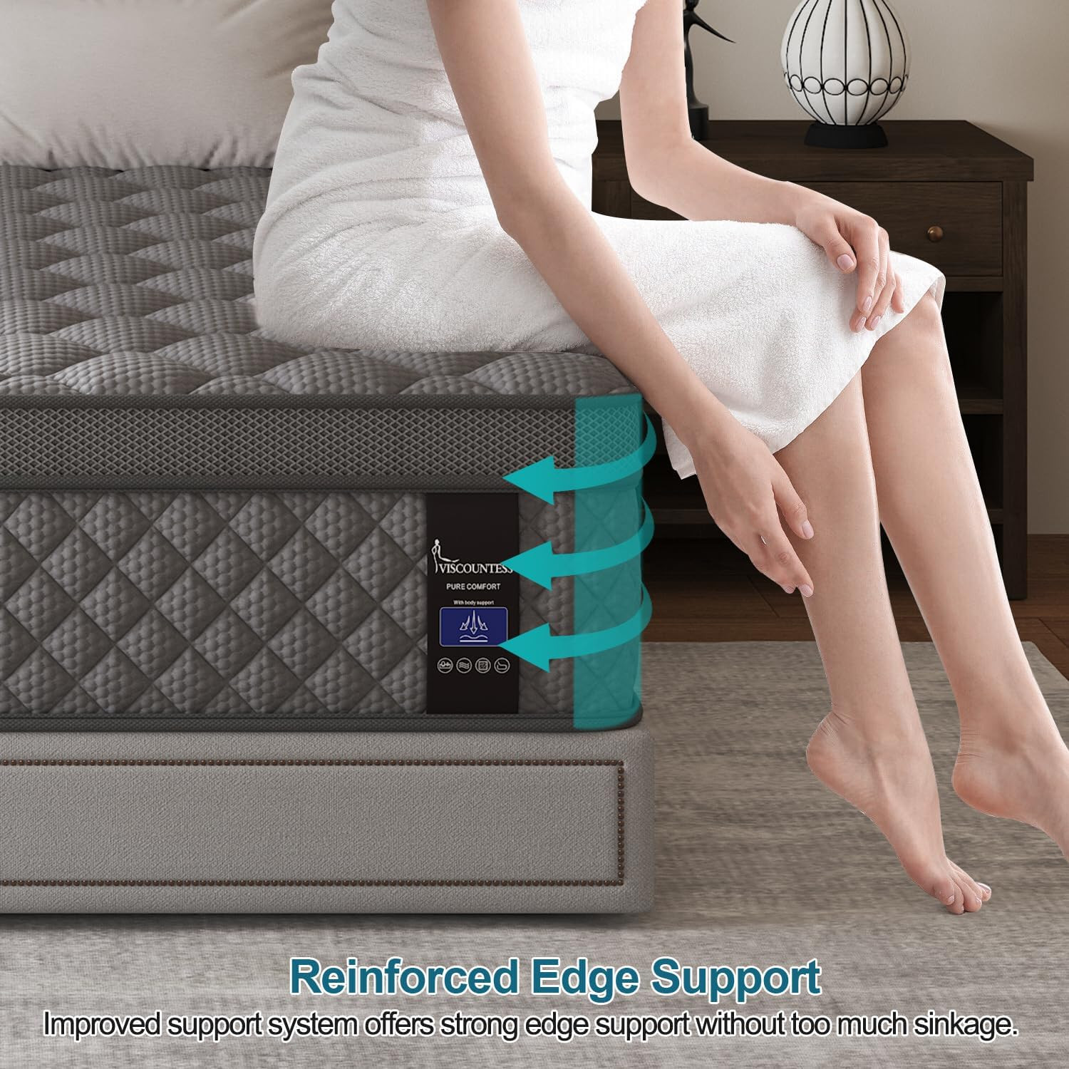 VISCOUNTESS King Mattress, 10 Inch Hybrid Mattresses Grey Medium Firm for Back &