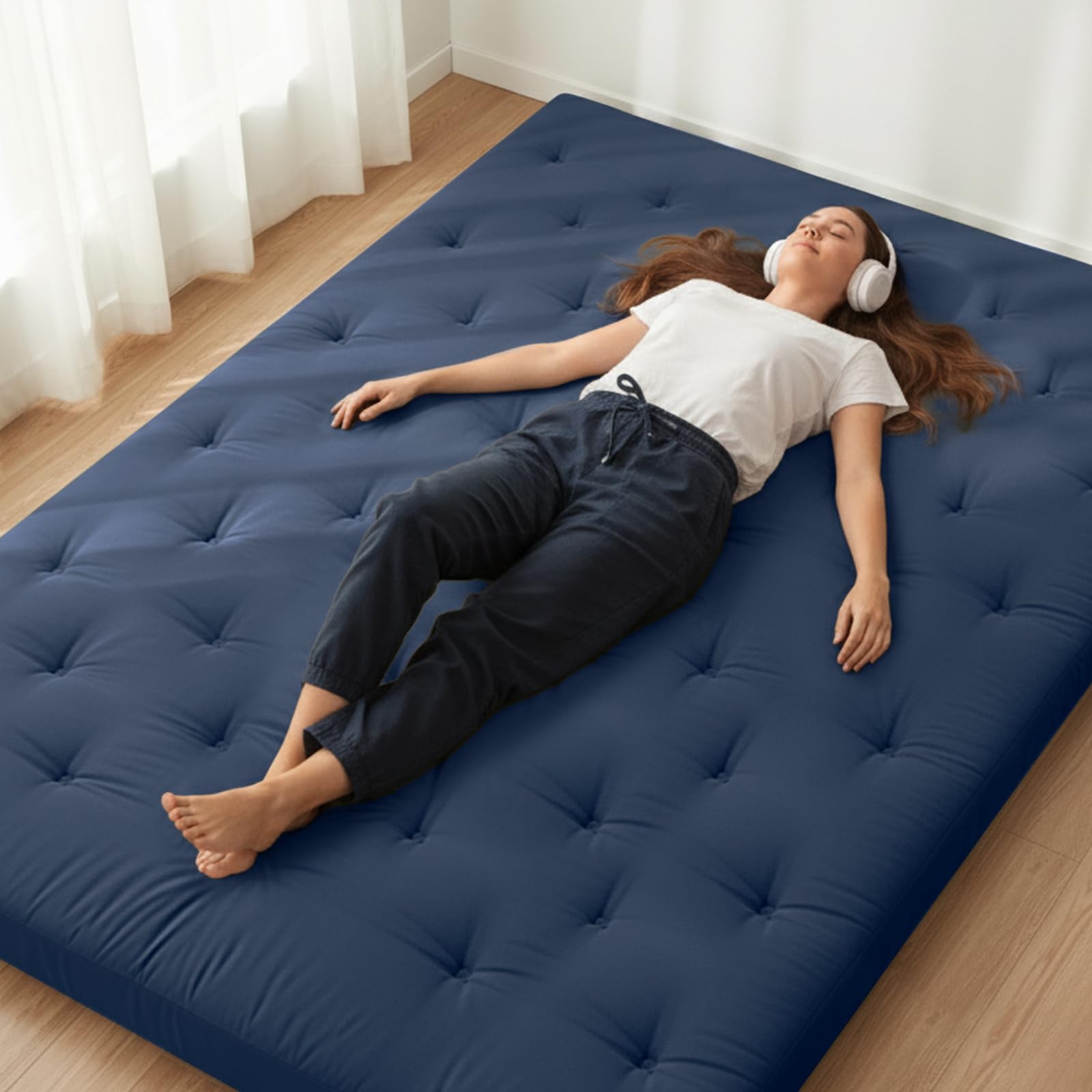 Japanese Floor Futon Mattress Twin Size 75″x 39″, 100% Cotton Cover 2.5” Thi…