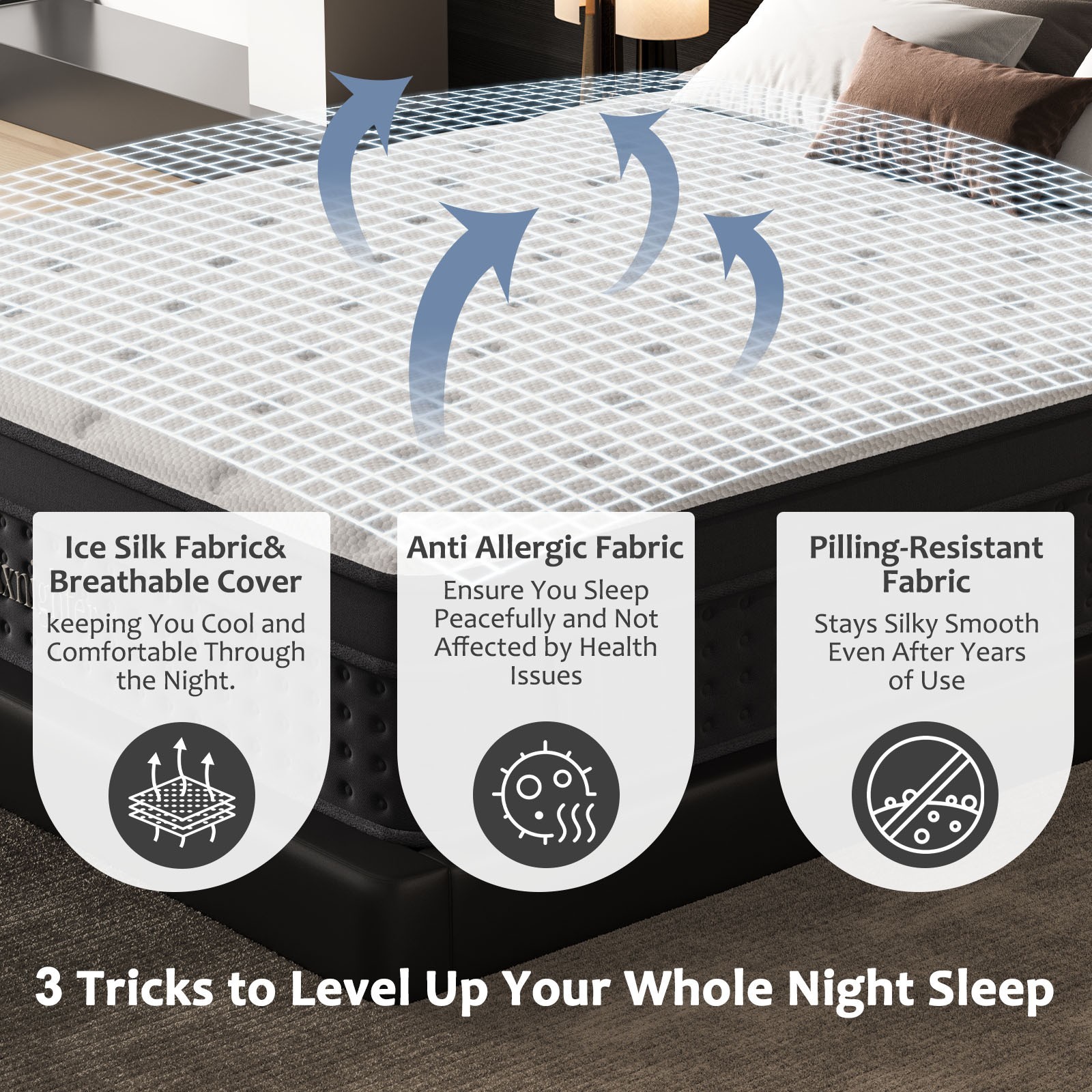 Cooling Matress with Memory Foam & Individual Pocket Springs for Pressure Relief