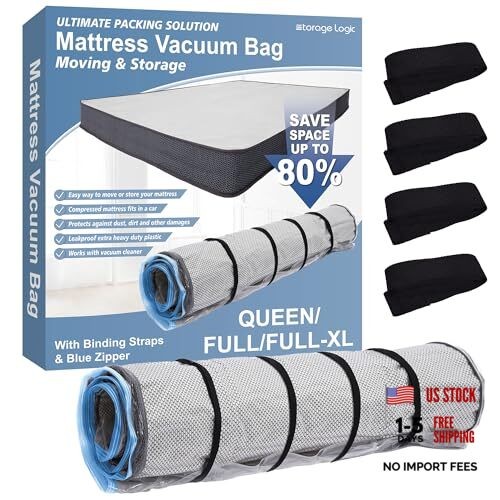 Queen/Full/Full-XL Blue Zipper Foam Mattress Vacuum Bag with Blue Zipper