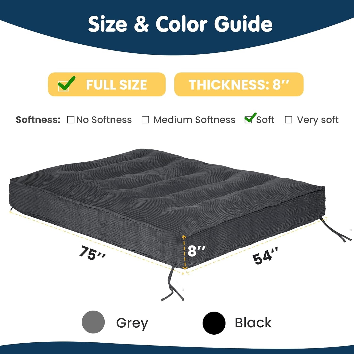 8 Inch Futon Mattr Full Size, Futon Floor Sofa Bed Foldable with Soft