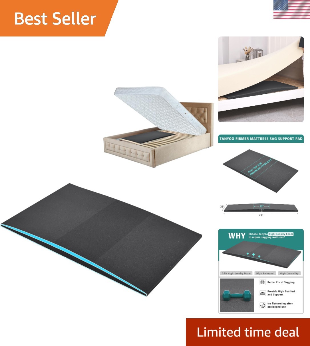 Sagging Mattress Support Foam Pad Fix Bed Repair Support 47x25x2 Inches