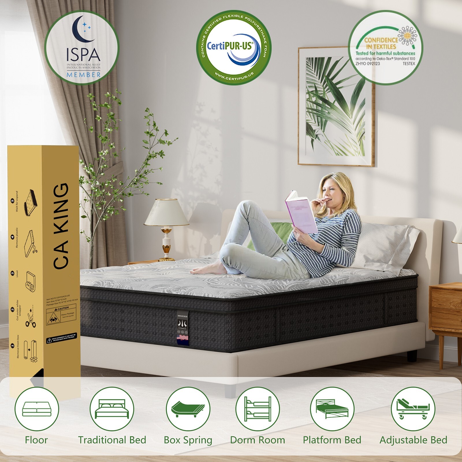 14″ California King Hybrid Spring Gel Memory Foam Mattress in a Box,Edge Support