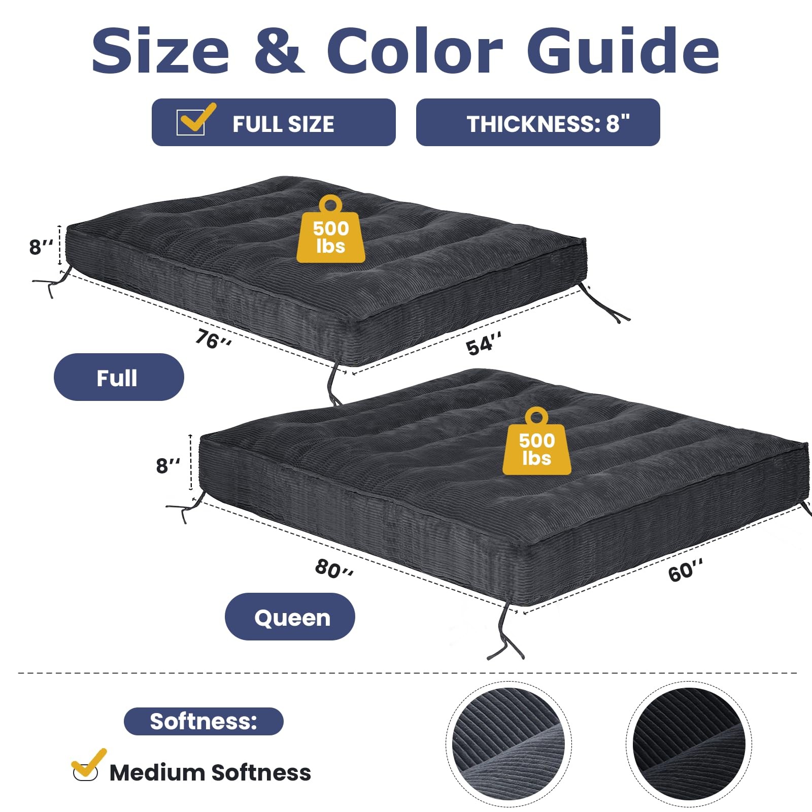 Futon Mattress 8″ Full Size Medium Firm Roll Up Folding Shredded Foam Filling