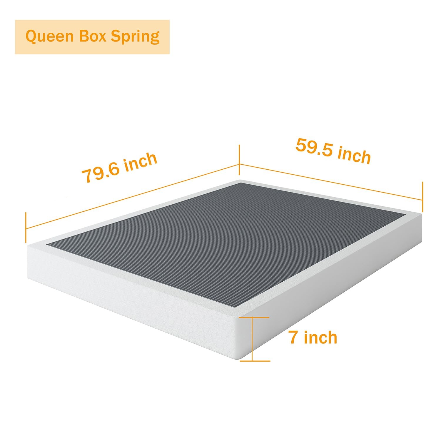 SHLAND Queen Box Spring 7 Inch Low Profile Size Bed Base, Queen, Black