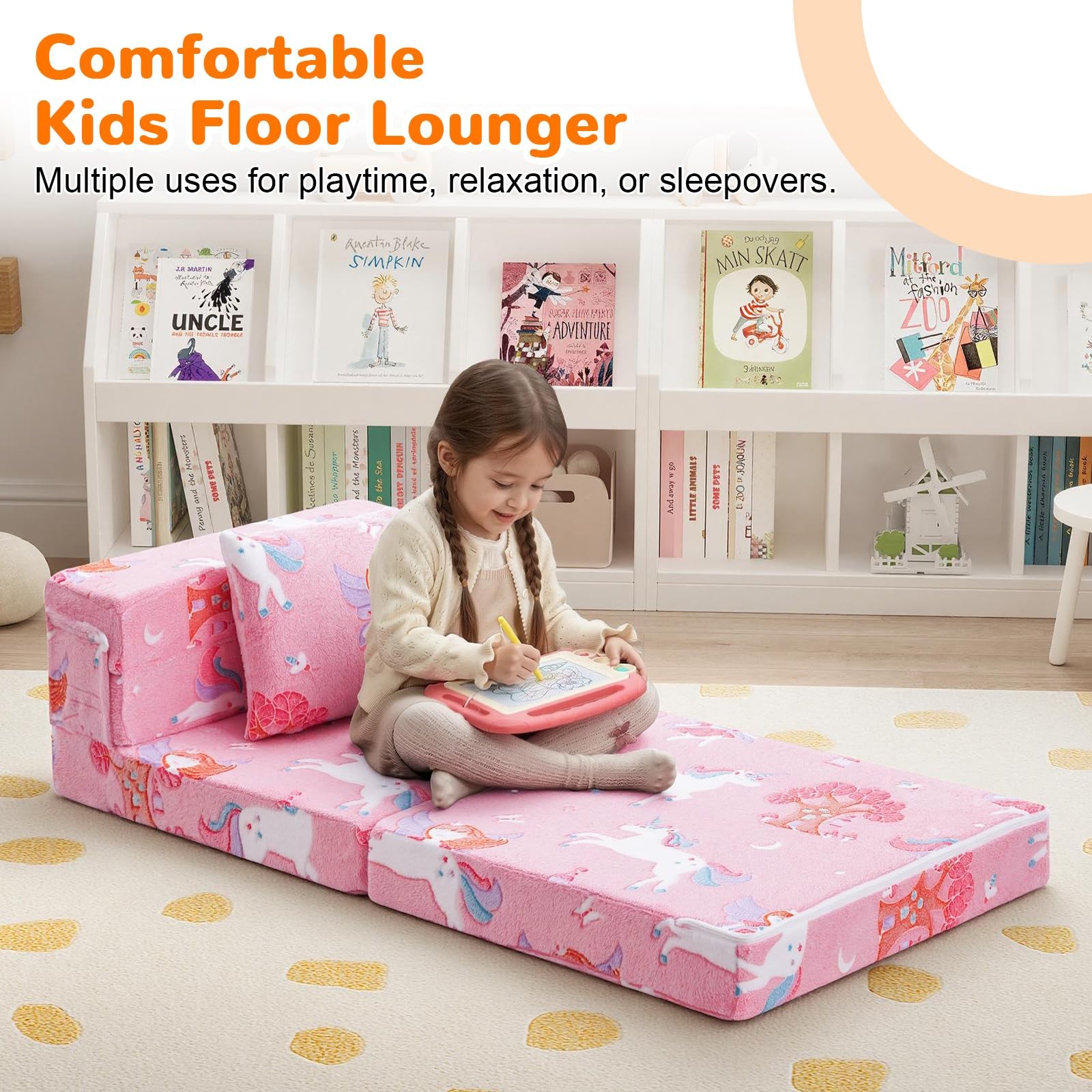 Foldable Futon Chair Bed for Kids, Glow Tri-fold Sofa Bed Convertible Toddler…