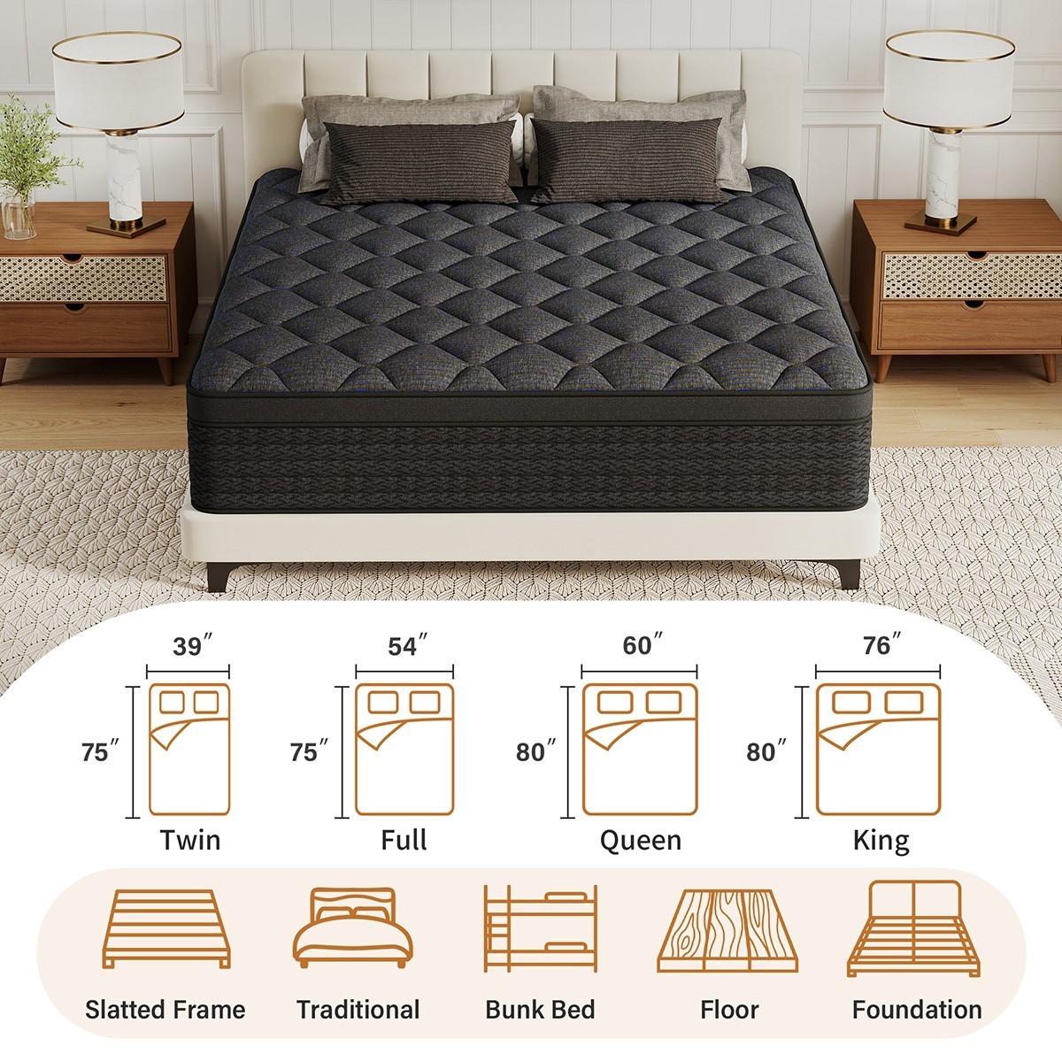 12″14″ Gel Memory Foam Mattress Pocket Spring Twin Full Queen King Size In A Box