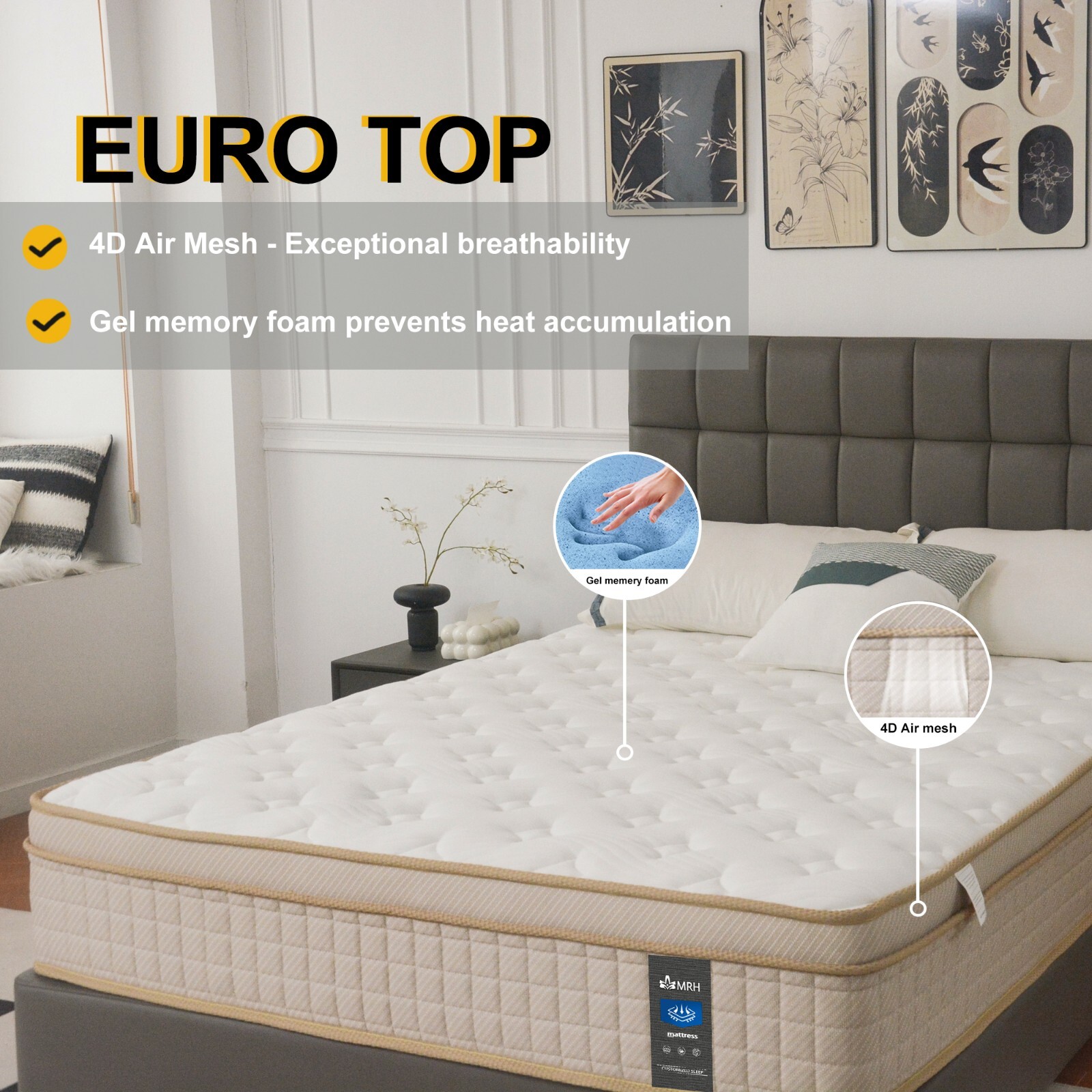 MRH 12 Inch, Pocketed Coil, Box Mattress, Hybrid Mattress, Innerspring Mattress,
