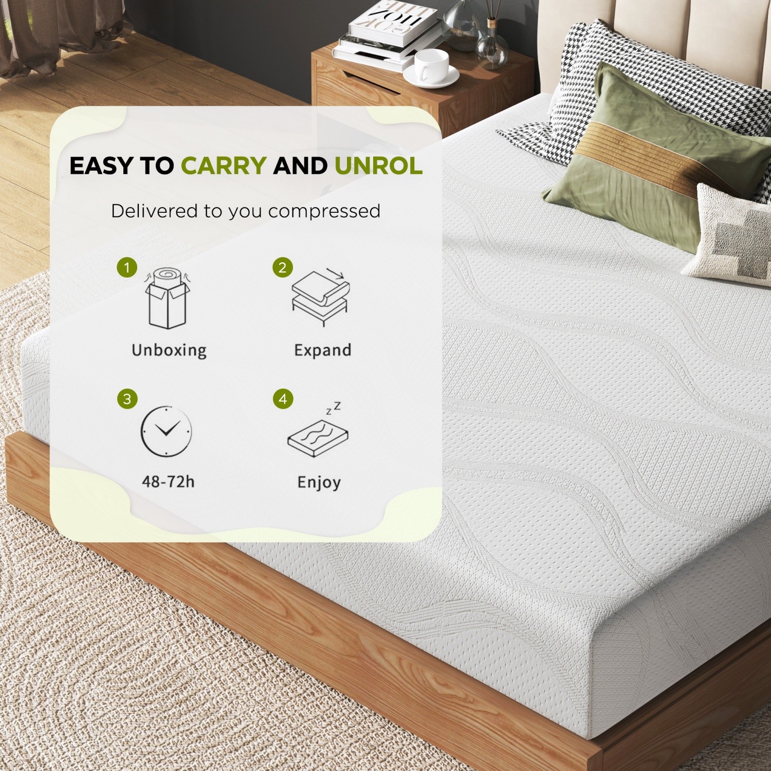 8 Inch Twin/Full Memory Foam Mattress Plush w/ Cooling Gel & CertiPUR-US White