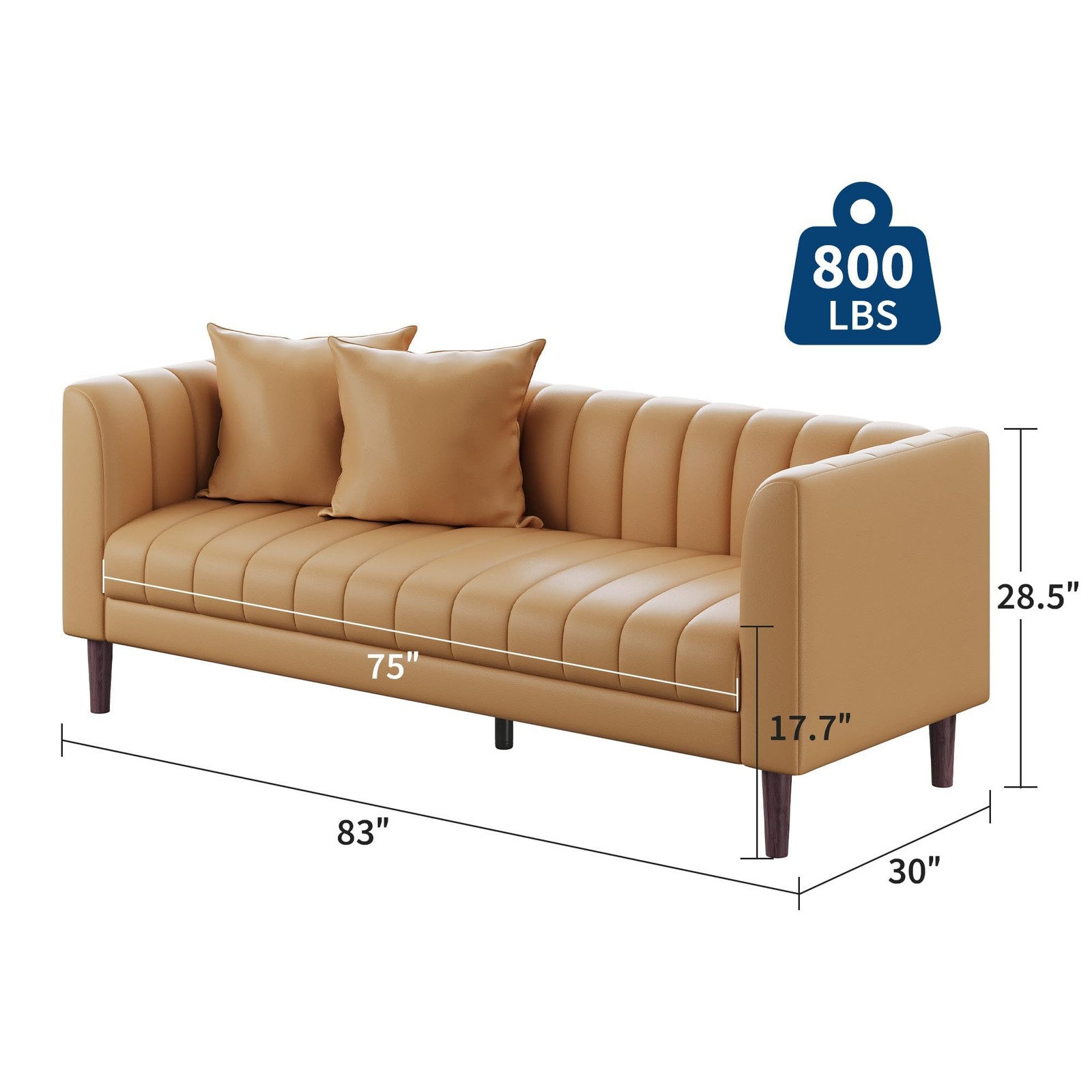 83″ W Faux Leather Sofa Couch for Living Room, Modern 3 Brown -1