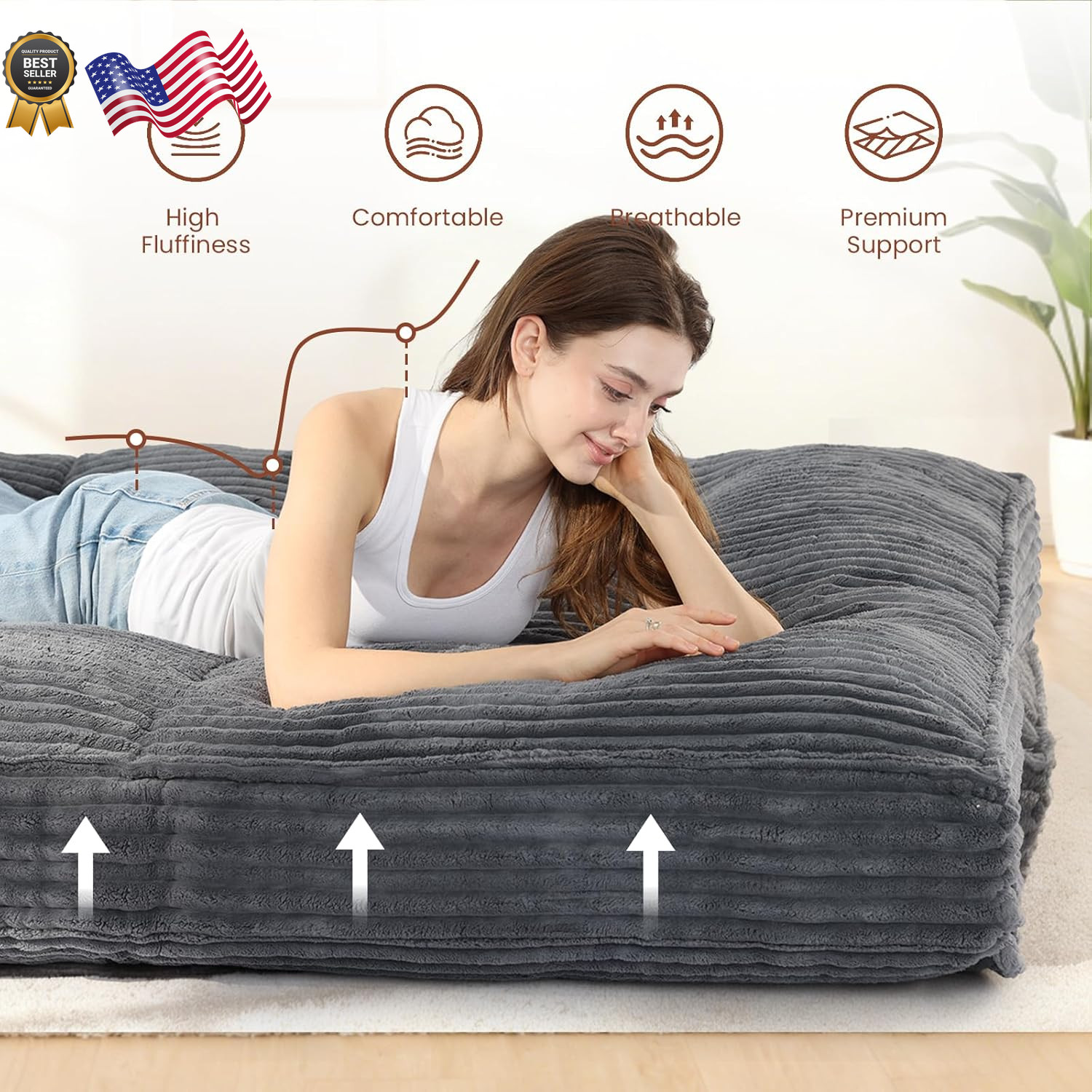 10″ Futon Mattress Queen Size Futons Sofa Couch Bed with Straps Thick Corduroy