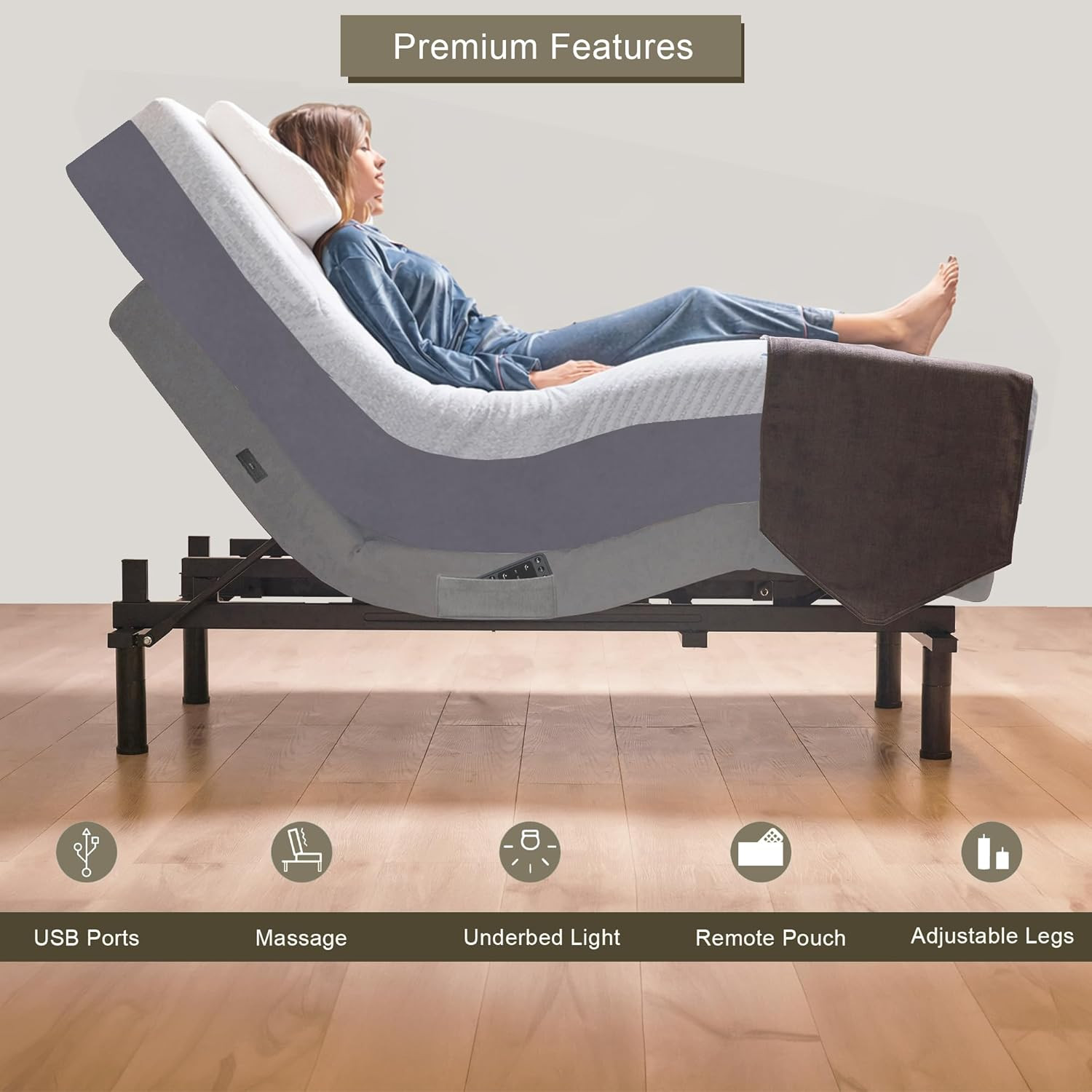 Luxury Split King Adjustable Bed & 14″ Gel Memory Foam Mattress with Massage