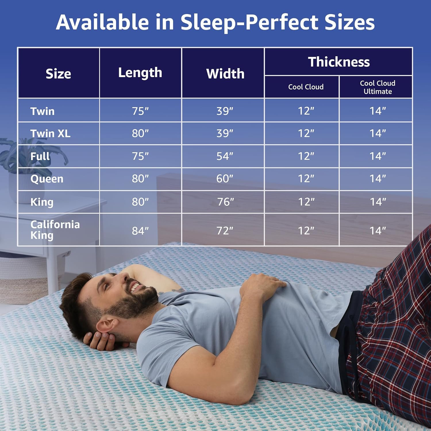 Cool Cloud 14″ Queen Gel Memory Foam Mattress for Back Pain Relief & Comfort
