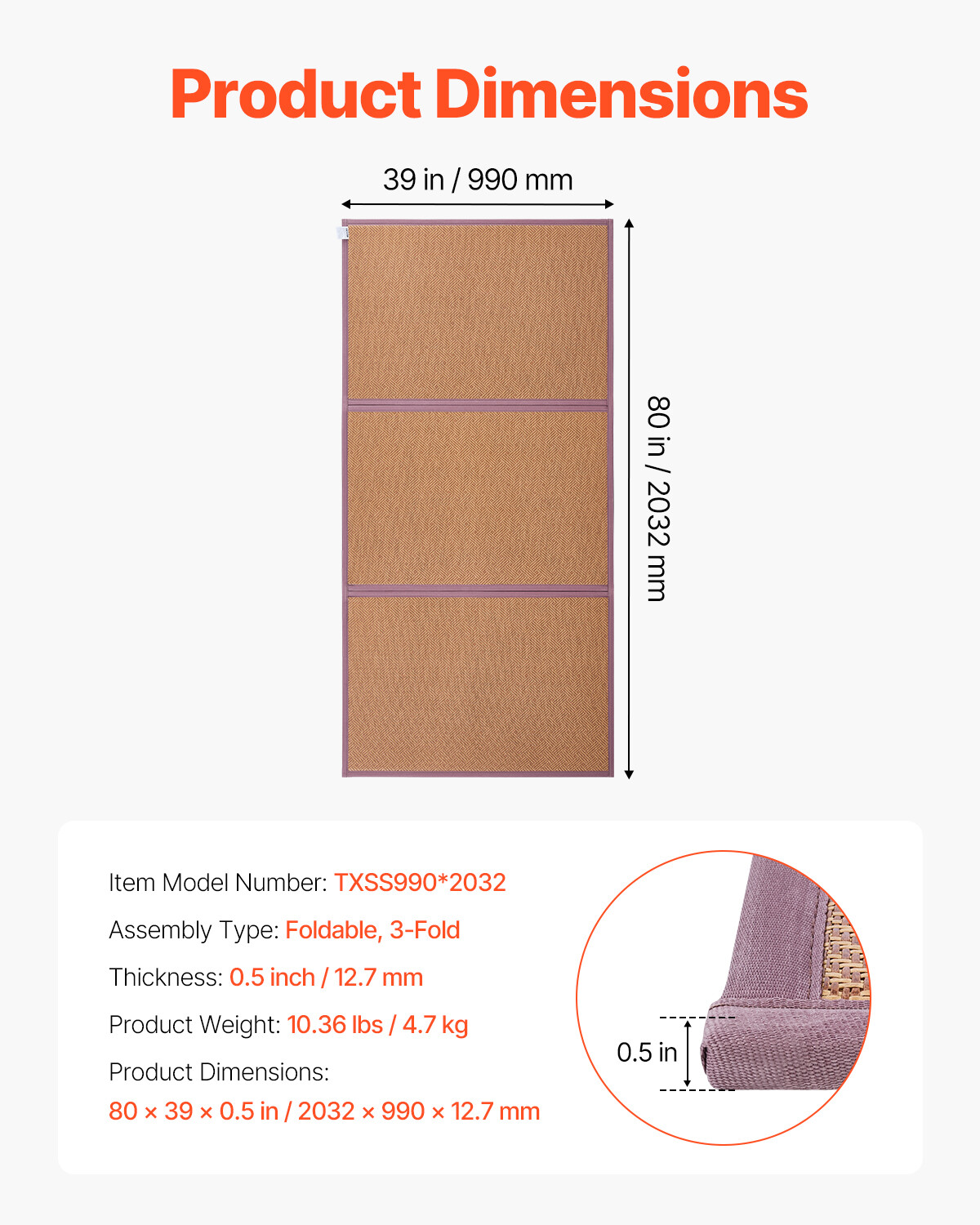 Japanese Tatami Mat 80 x 39 in Foldable Natural Rattan Tatami Mattress