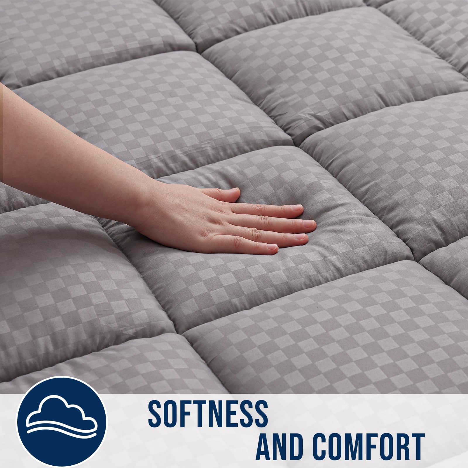 Queen Mattress Pad Quilted Pillow Top Cooling Deep Pocket Light Grey Bed Prot…