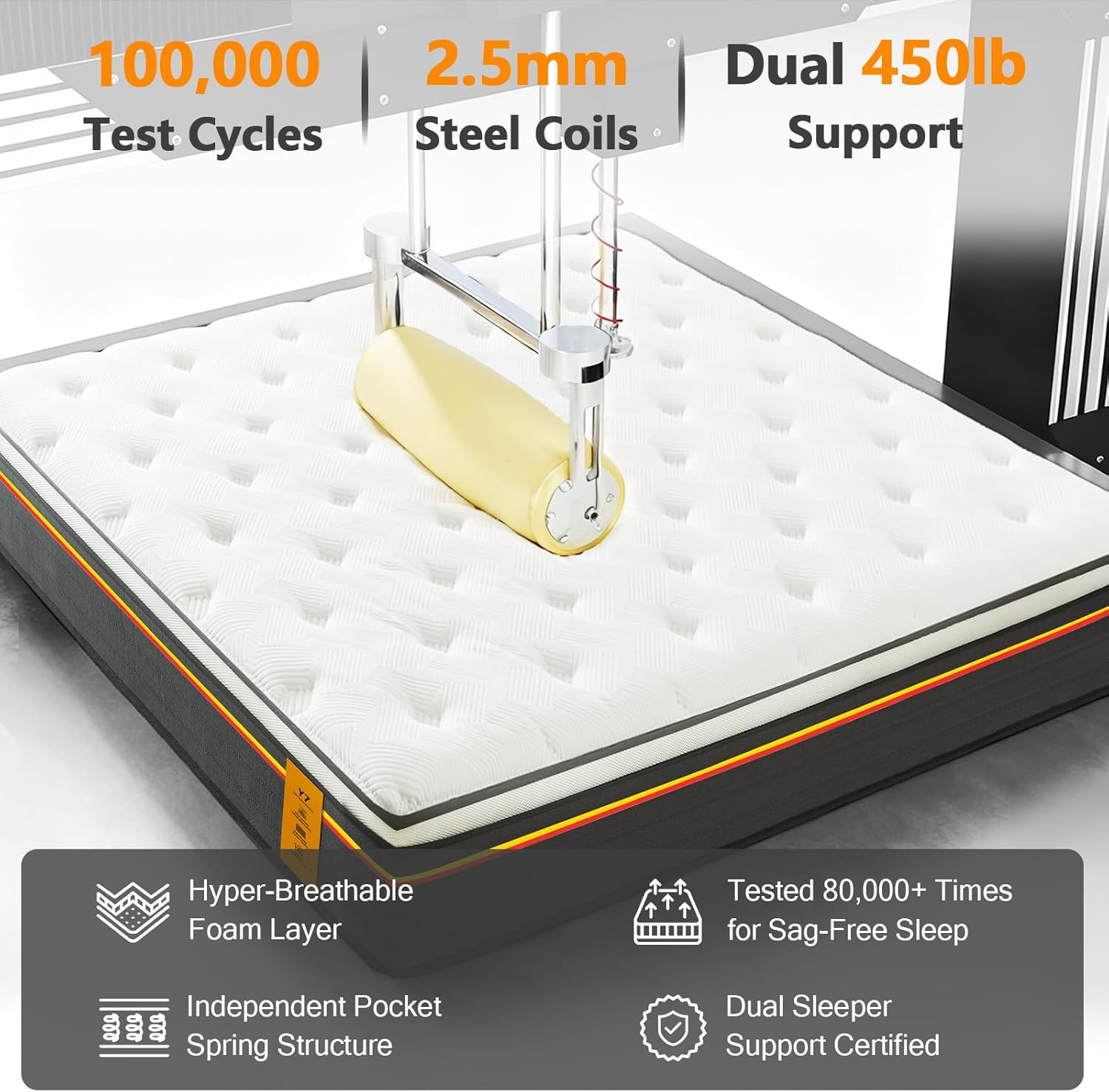 Full Mattress 12 Inch Hybrid Mattresses Full Size, Medium Firm, 100 Night Trial,