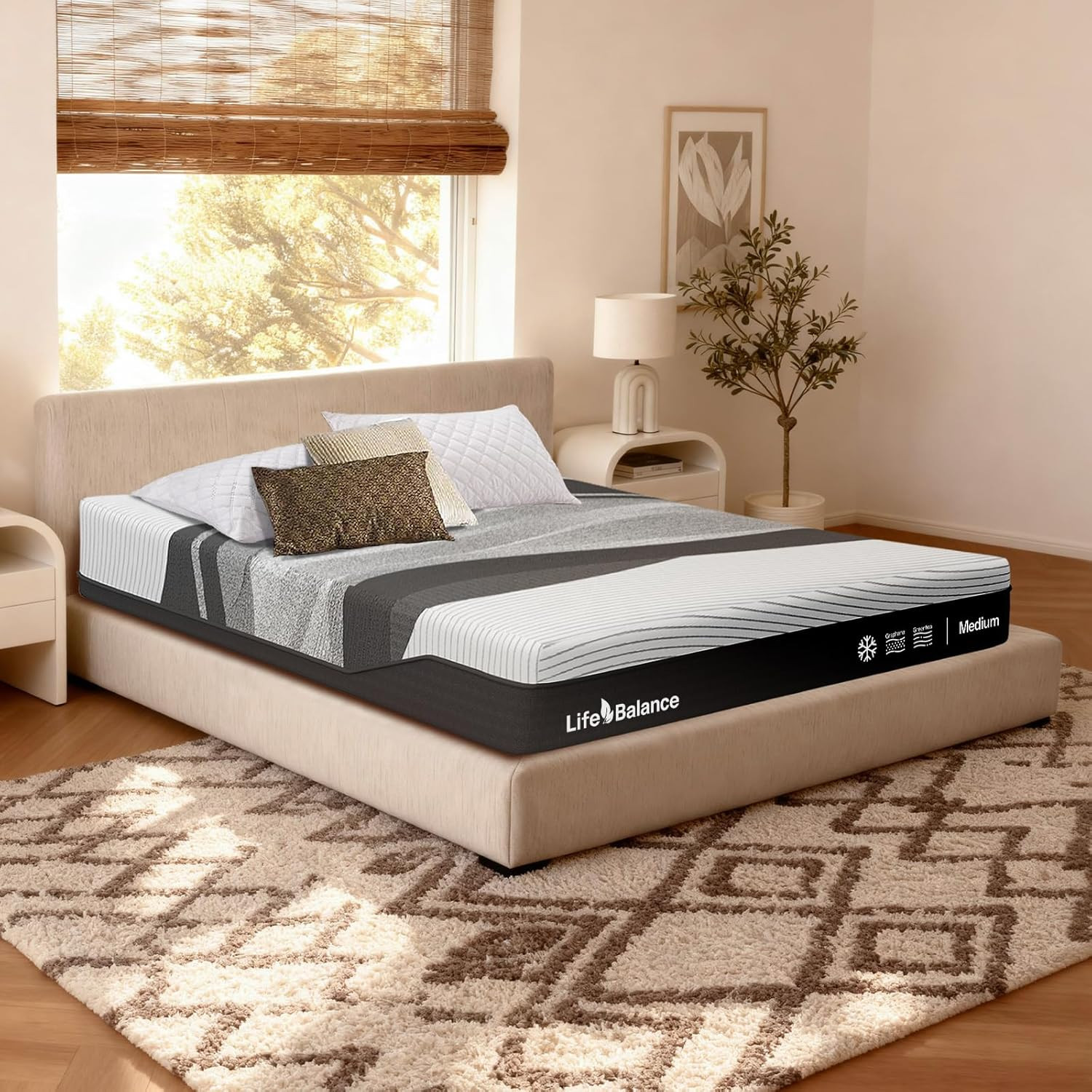 12 Inch Queen Mattress,Made in USA, Cooling Top Layer,Graphene & Green Tea Gel C