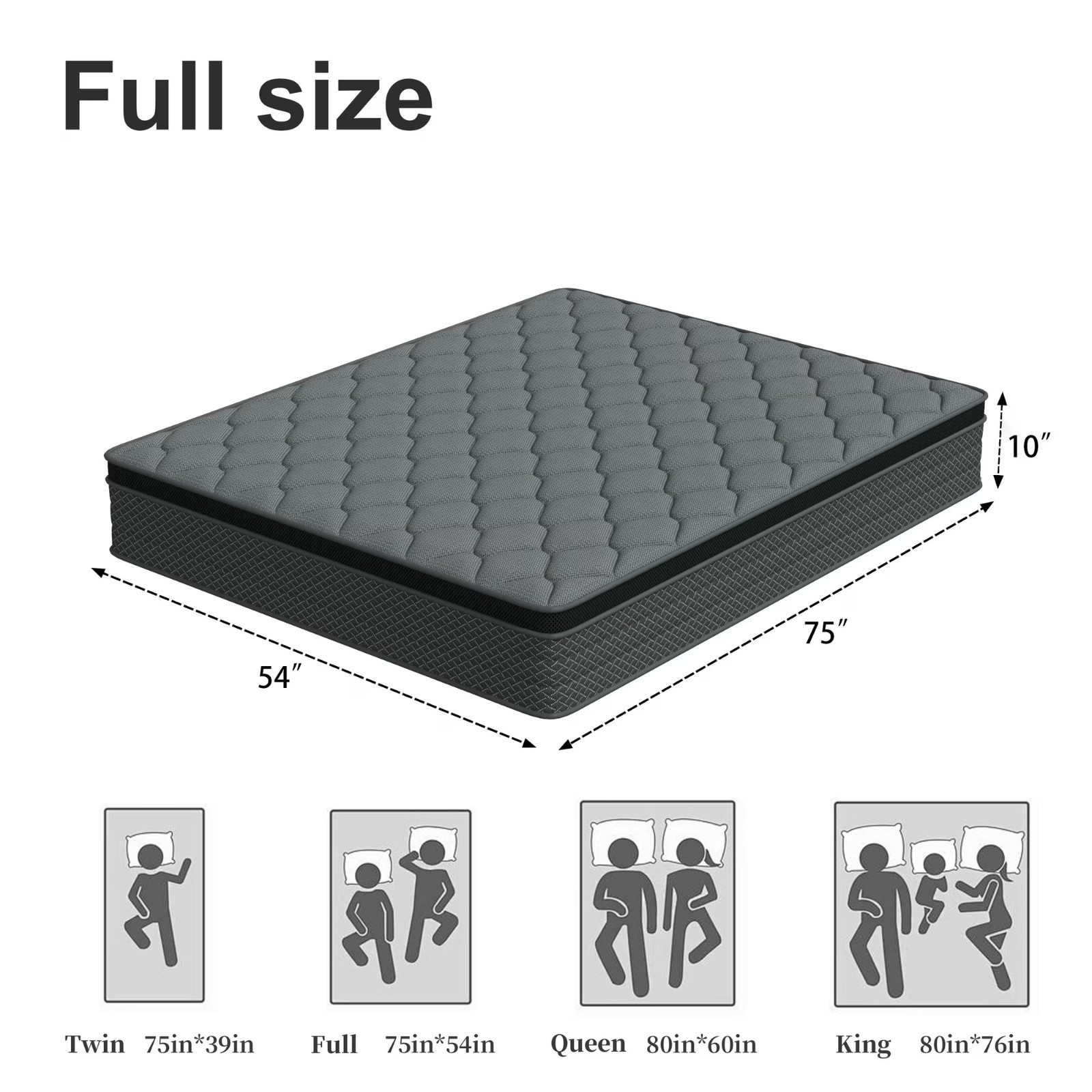 10″ Full Size Memory Foam &Spring Hybrid Mattress Bed In a Box