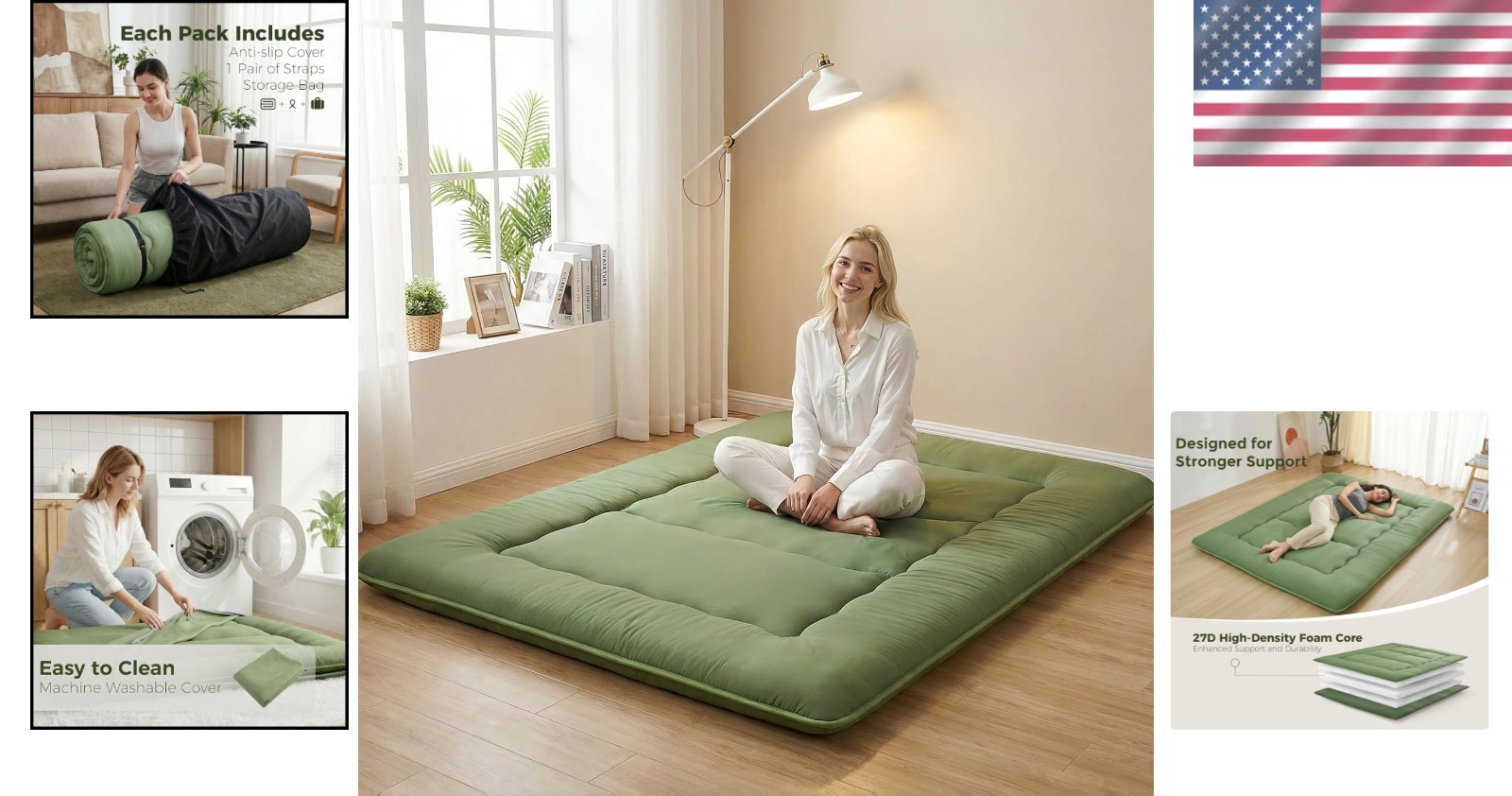 3-Layer 2.5″ Japanese Futon Mattress – Portable & Multi-Functional Green Comfort