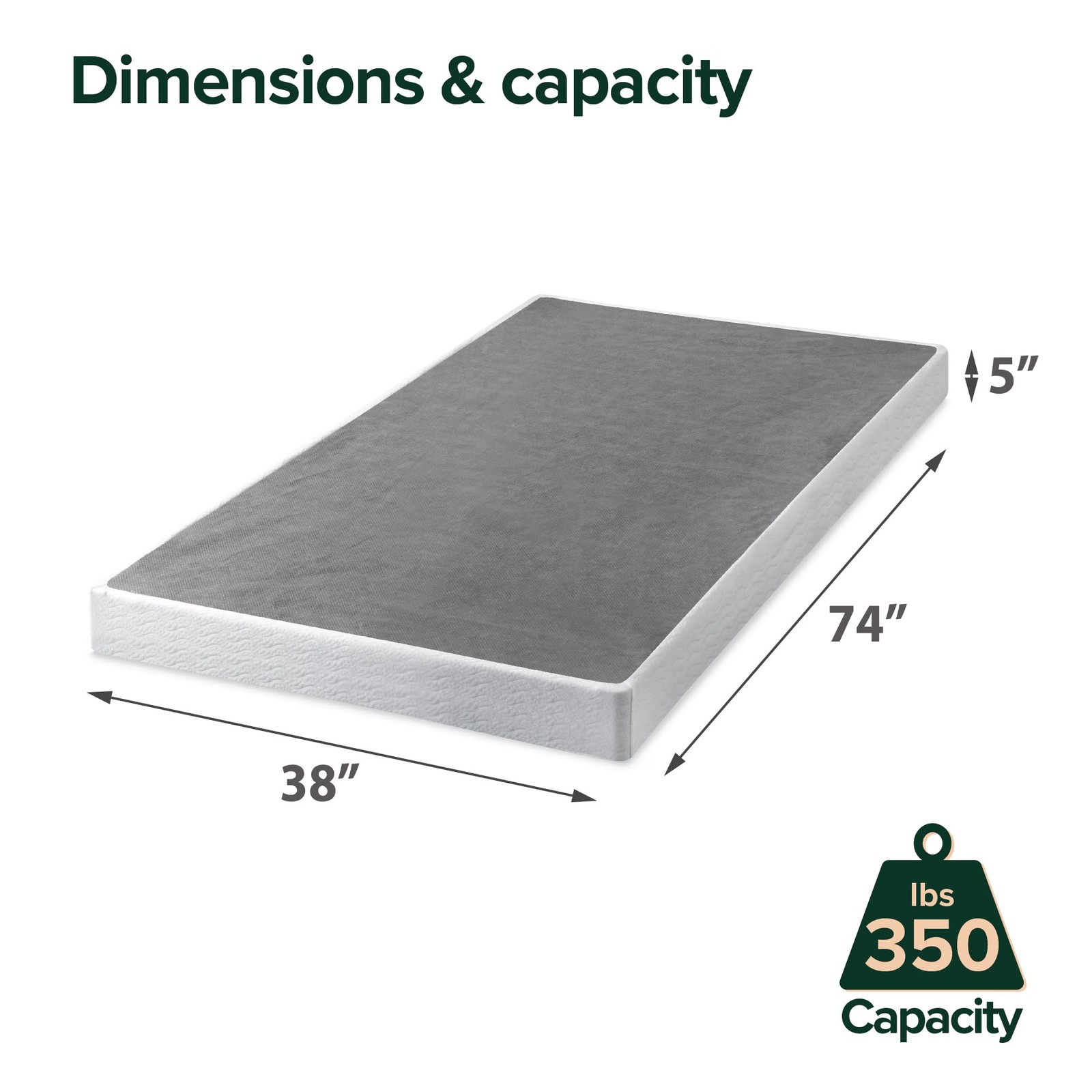 ZINUS 5 Inch Twin Metal Smart Box Spring with Quick Assembly, Twin, Grey