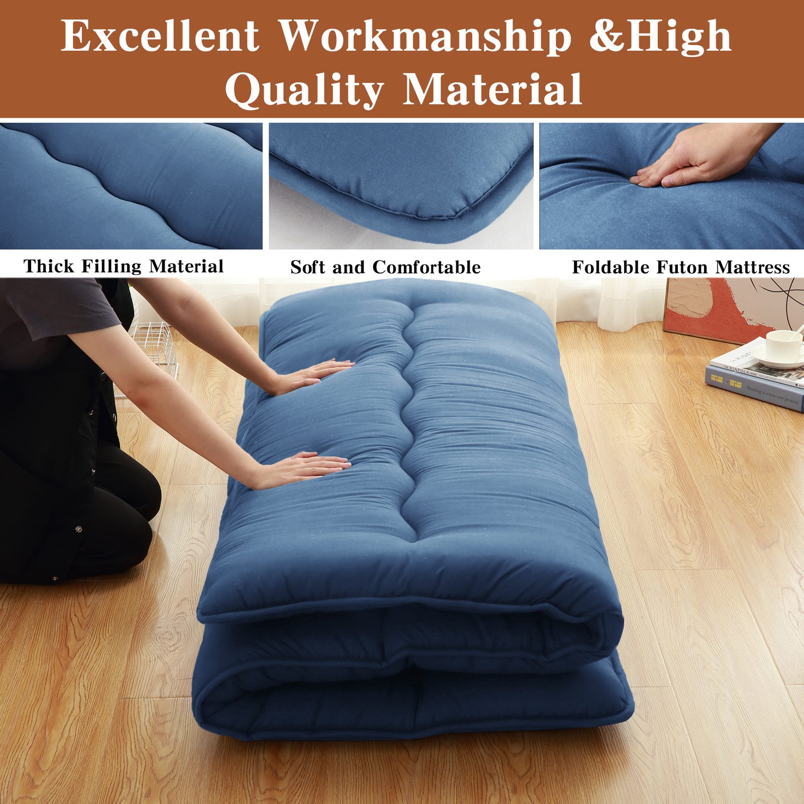 Foldable Japanese Floor Mattress Twin/Full/Queen Roll Up Mattress Sleeping Pad